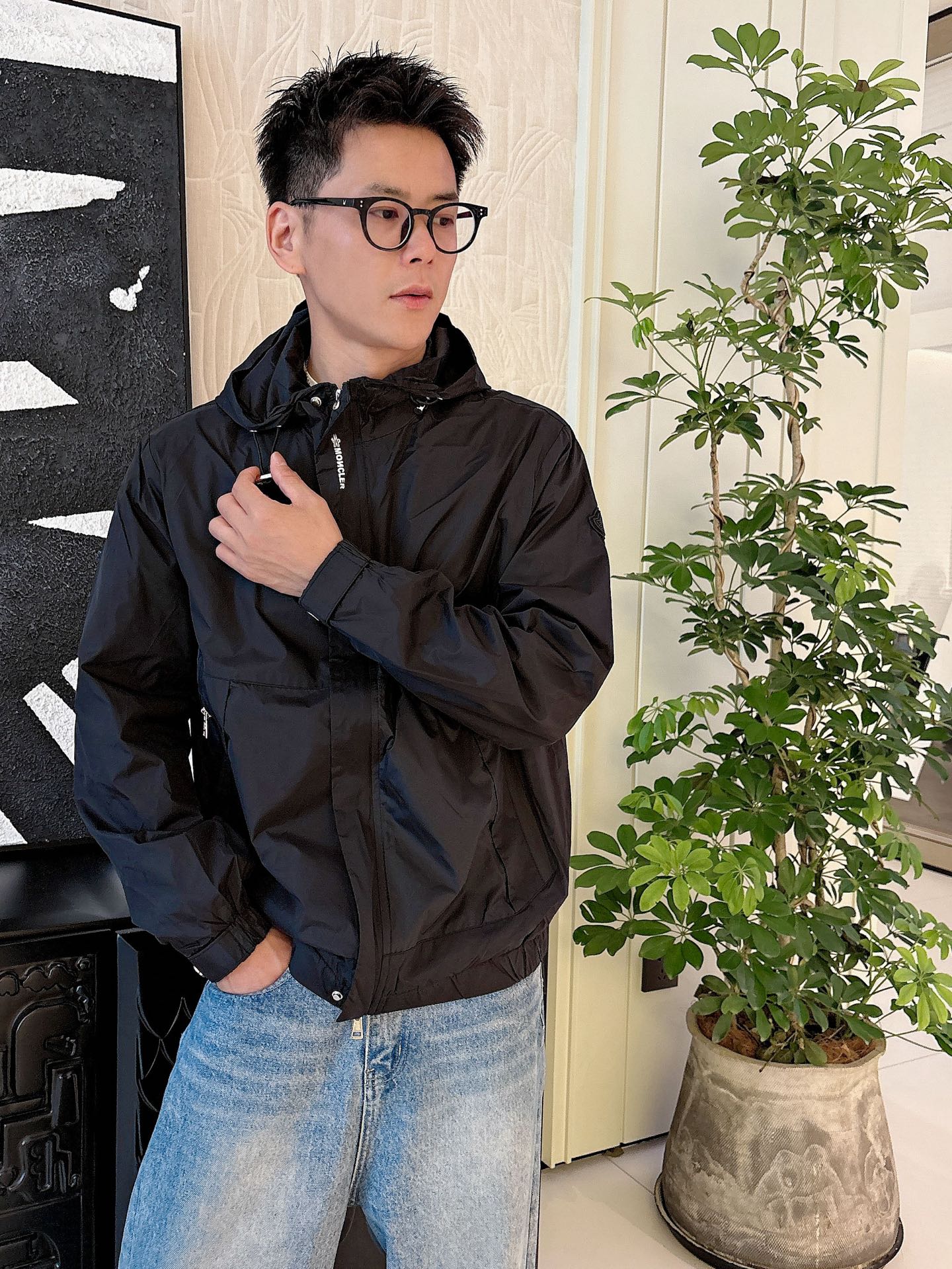 Moncler Men’s Hooded Windbreaker Jacket Nylon Fabric