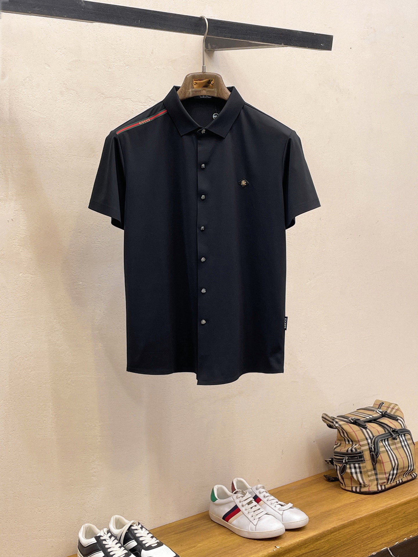 GG Men Short-Sleeve Polo Shirt Black Silk