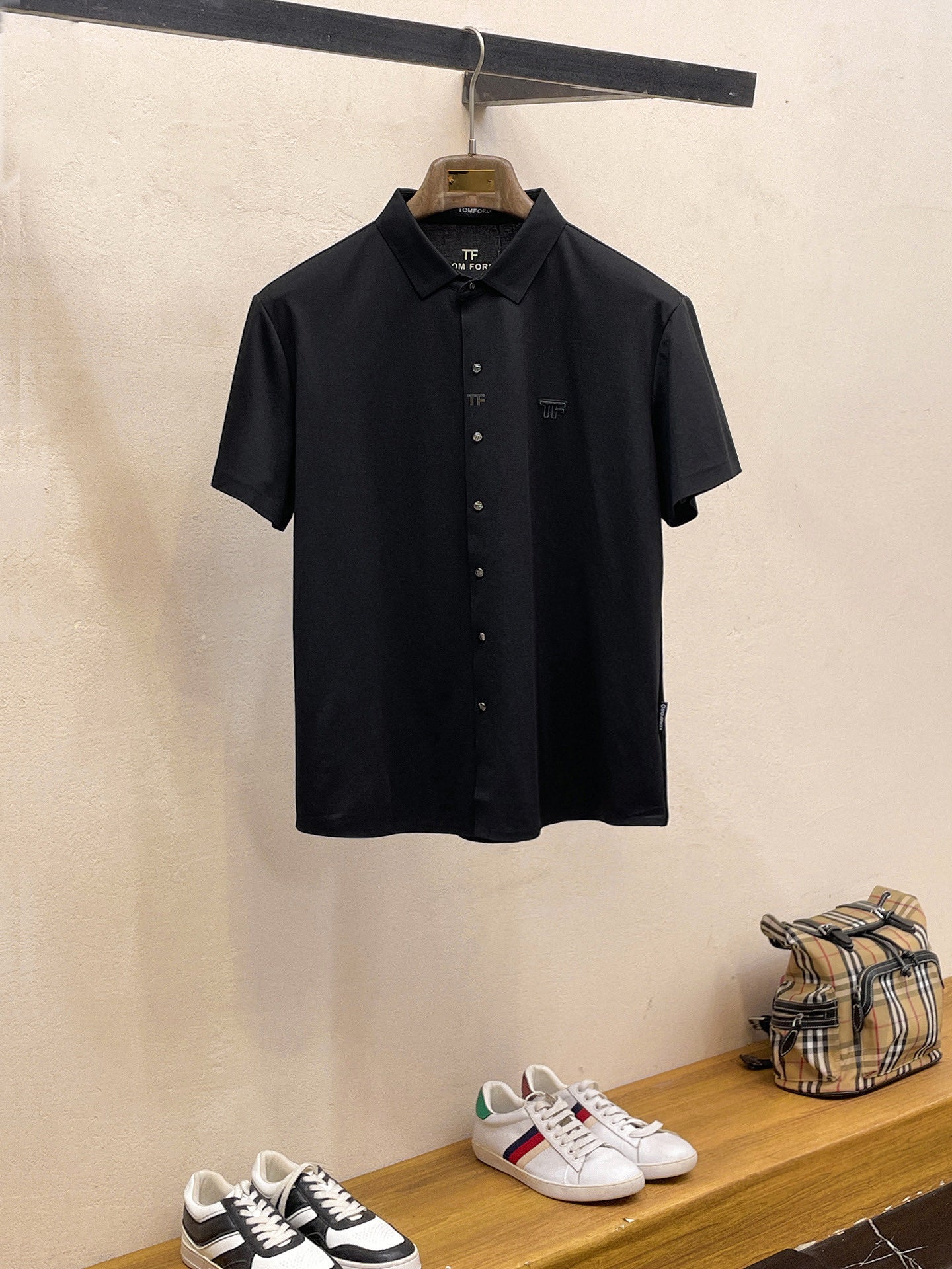 Tom Ford Men Short-Sleeve Polo Shirt Black Silk