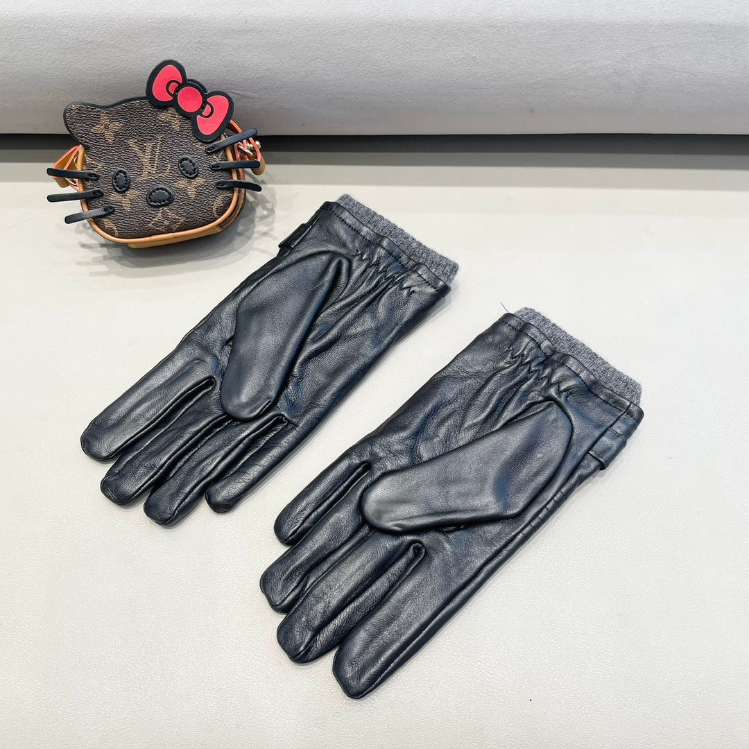 TOUCHSCREEN GLOVES IN BLACK LAMBSKIN MIX WOOL 327782
