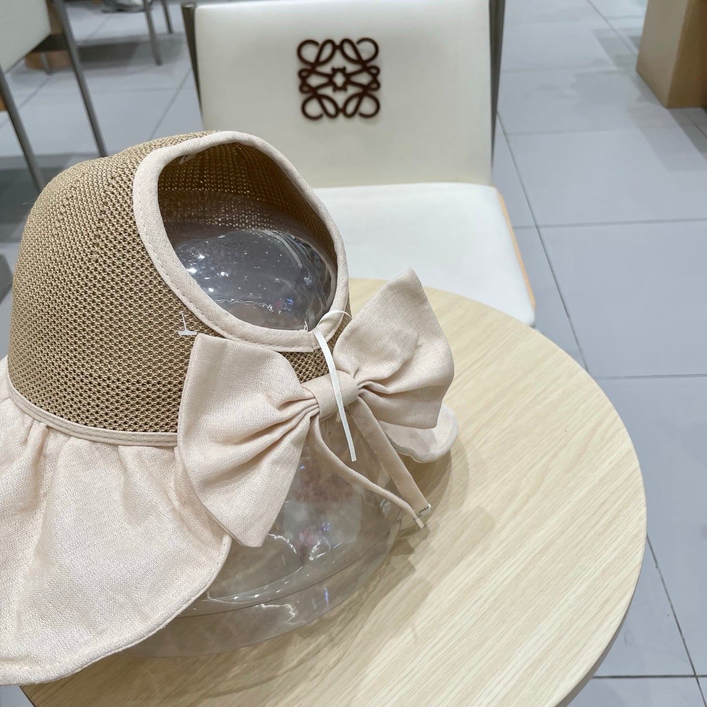 WIDE BRIM HALF HEAD HAT MODEL 650678 IN DARK BEIGE MESH FABRIC
