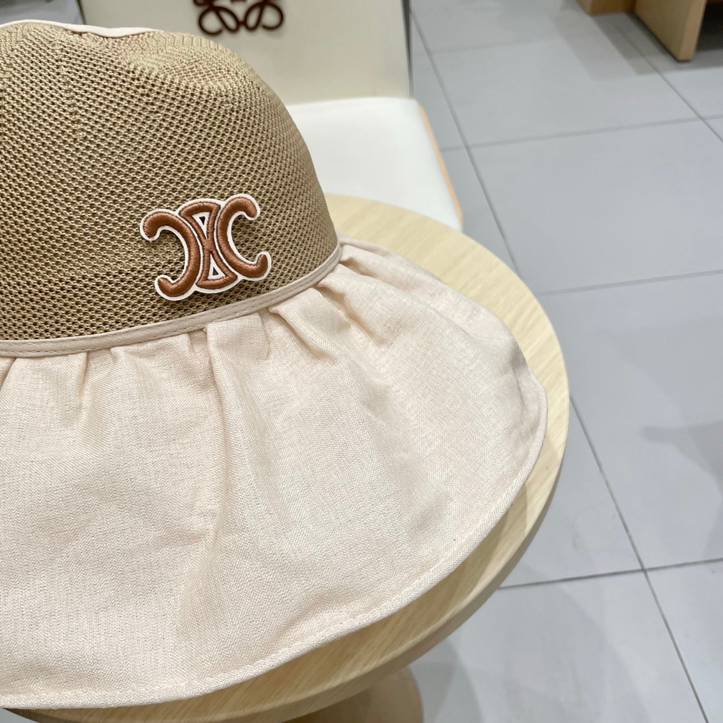 WIDE BRIM HALF HEAD HAT MODEL 650678 IN DARK BEIGE MESH FABRIC