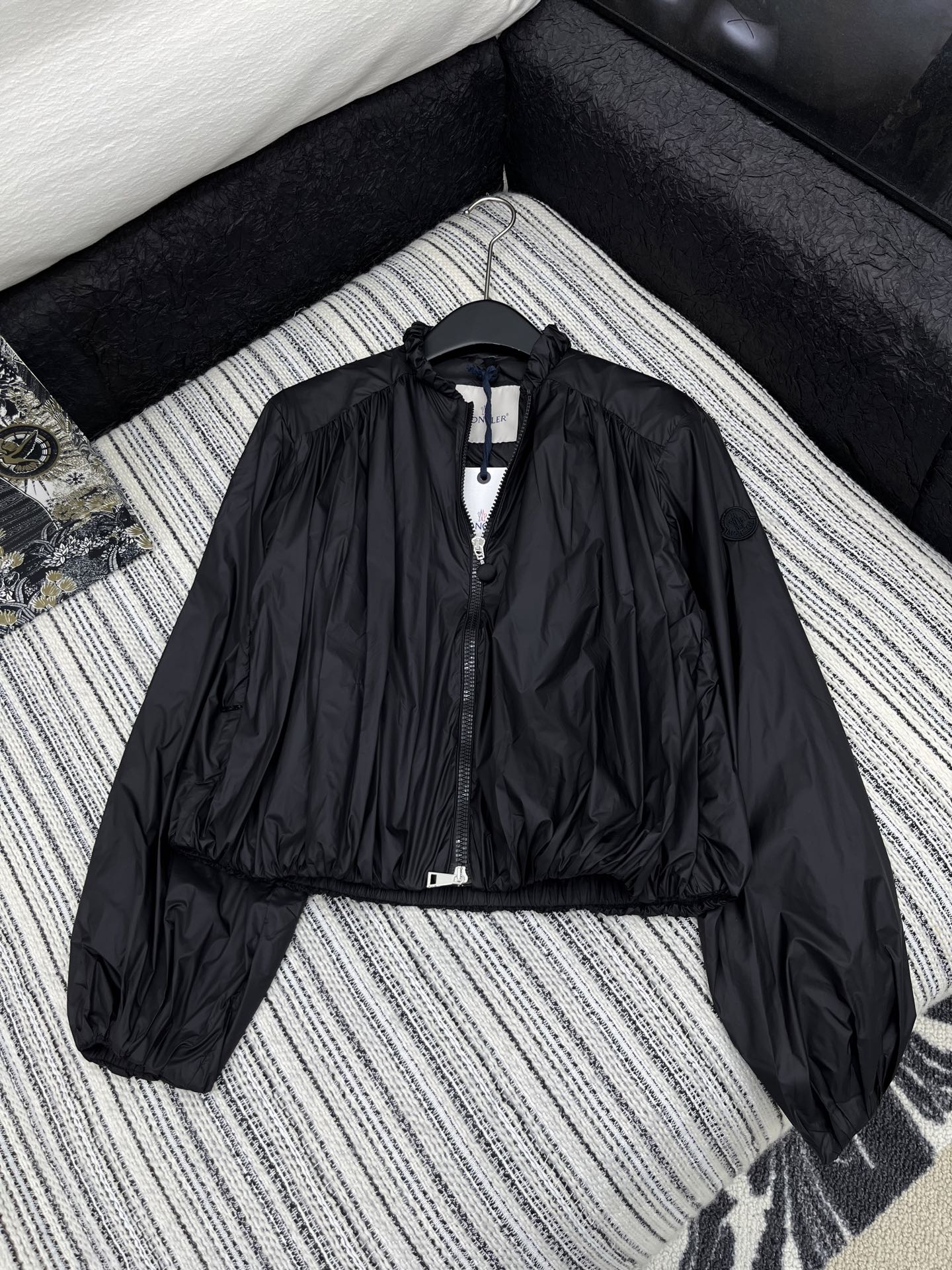 Moncler Stand-up Collar Double Zipper Jacket Black Cotton Polyester