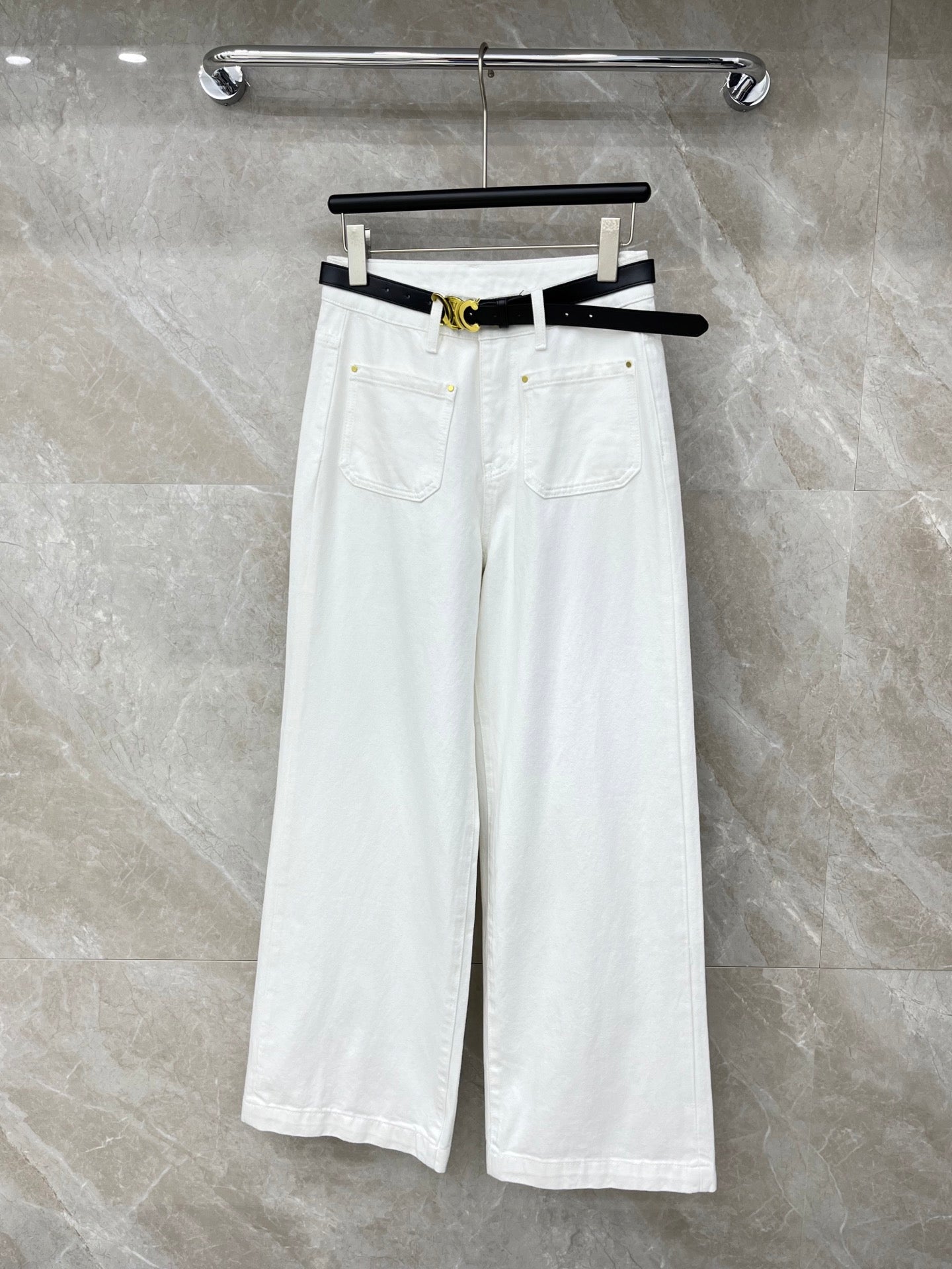 Celine 26S Patch Pocket Wide-Leg Jeans Cream White Demin 351184