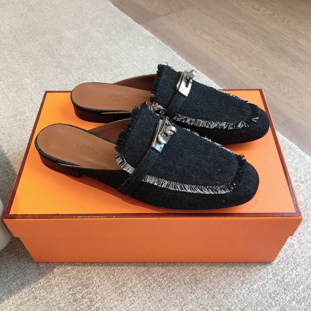 HM OZ Mule Denim Black Cowhide 756855