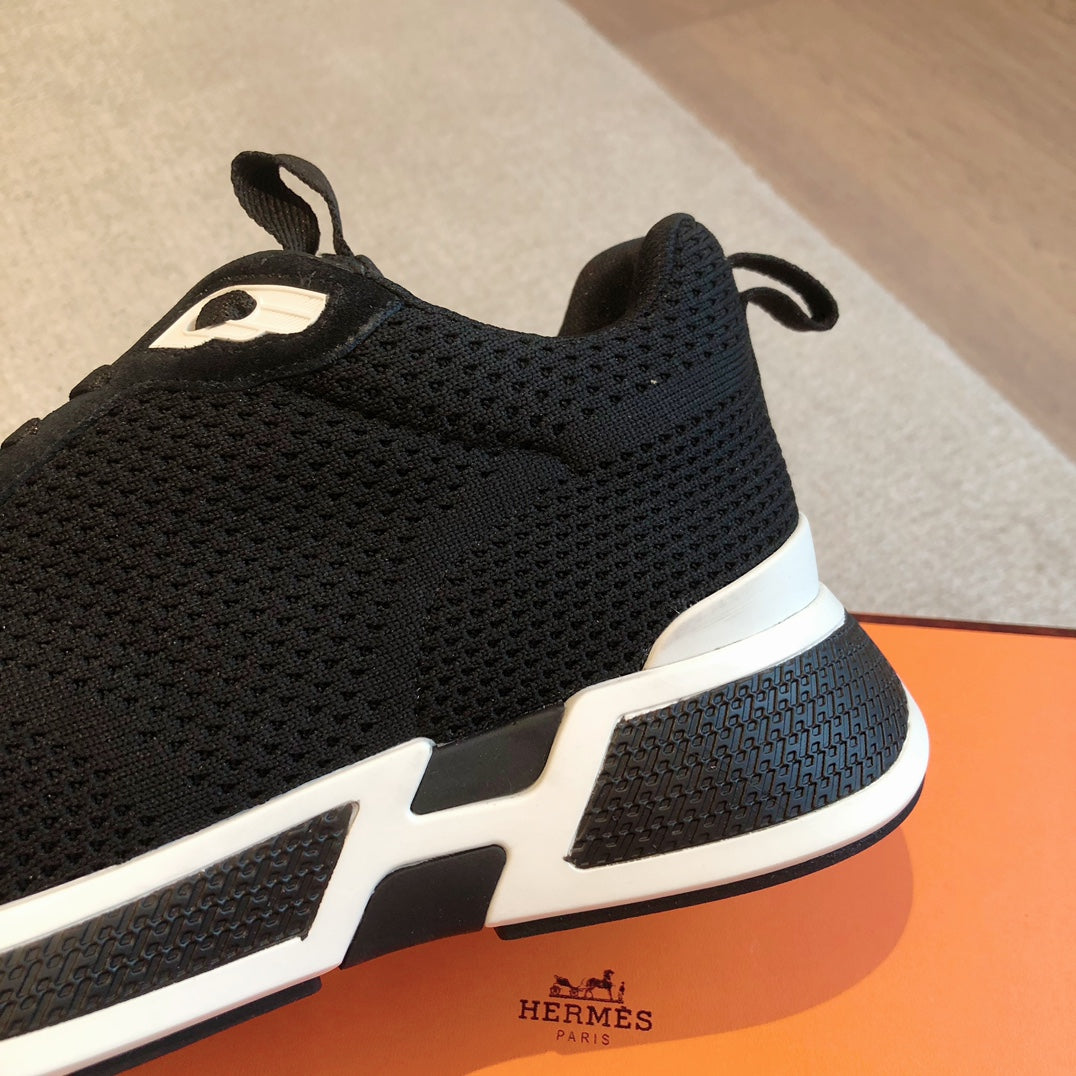 HM Heros Sneaker In Black Mix White Calfskin And Mesh Fabric 970870