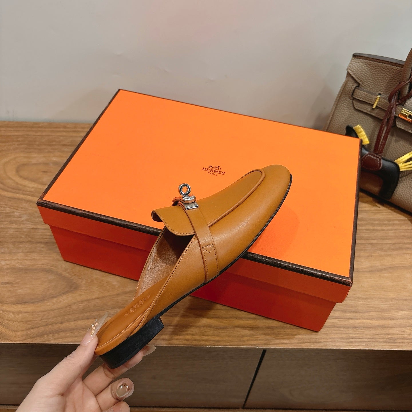 HM 26s Kelly Mule In Brown Calfskin Silver Hardware