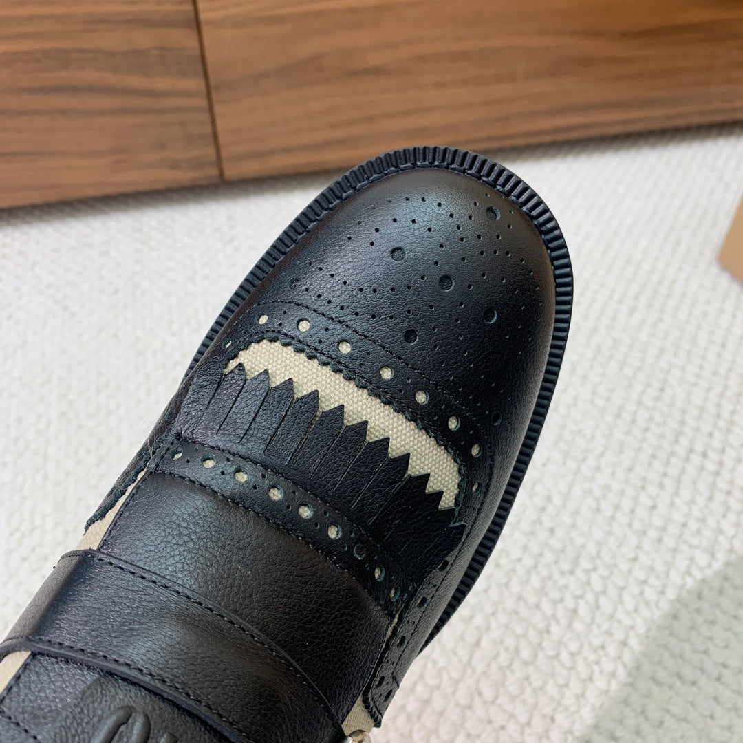 Miu Oxford Shoes Black Mix Cream Cowhide