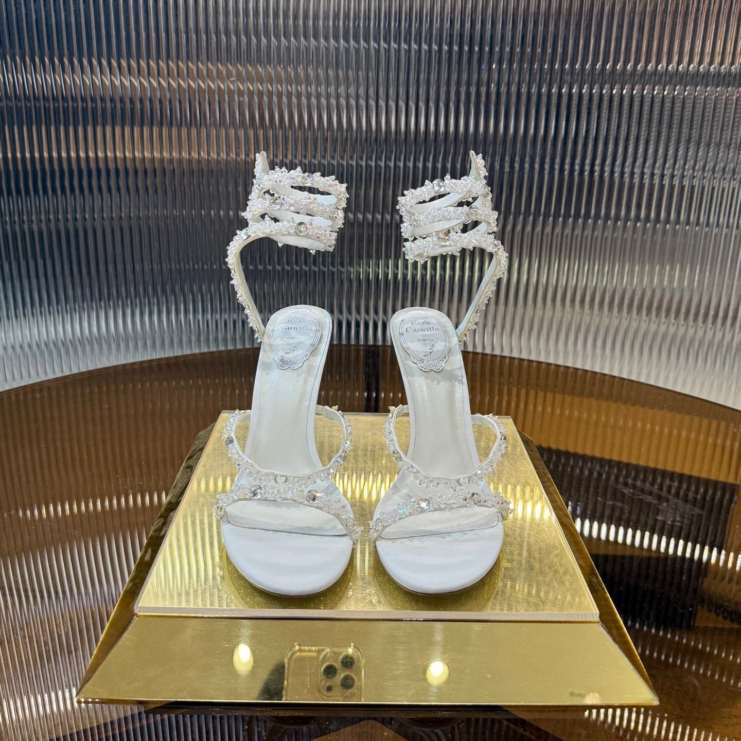 RC 25C Crystal Diamond Sandals White Sheepskin Rhinestone 275780