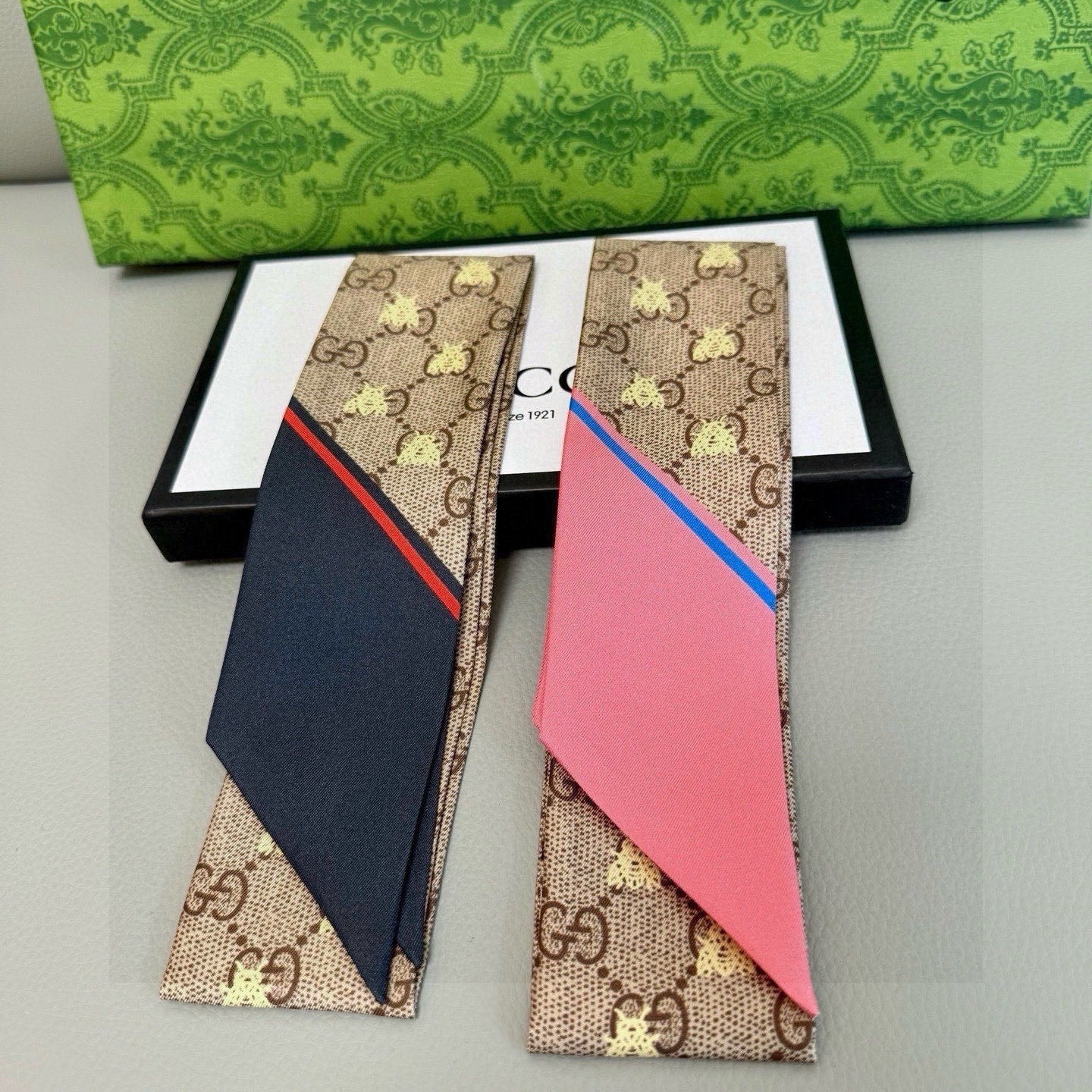 GG Twilly Mini Scarf 105 Brown Silk Twill 147650