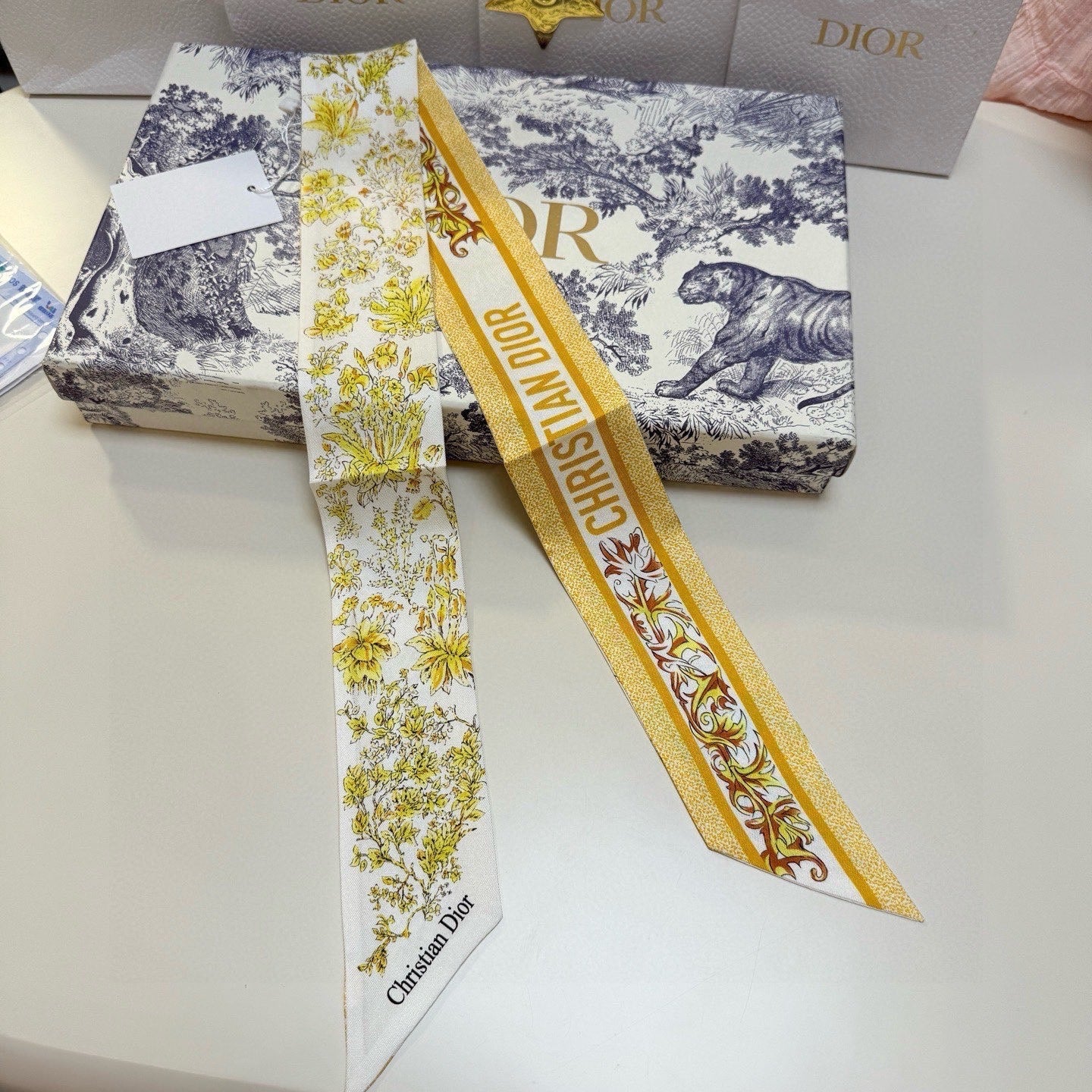 CD Twilly Mini Scarf 105 Lemon Yellow Silk Twill 147654