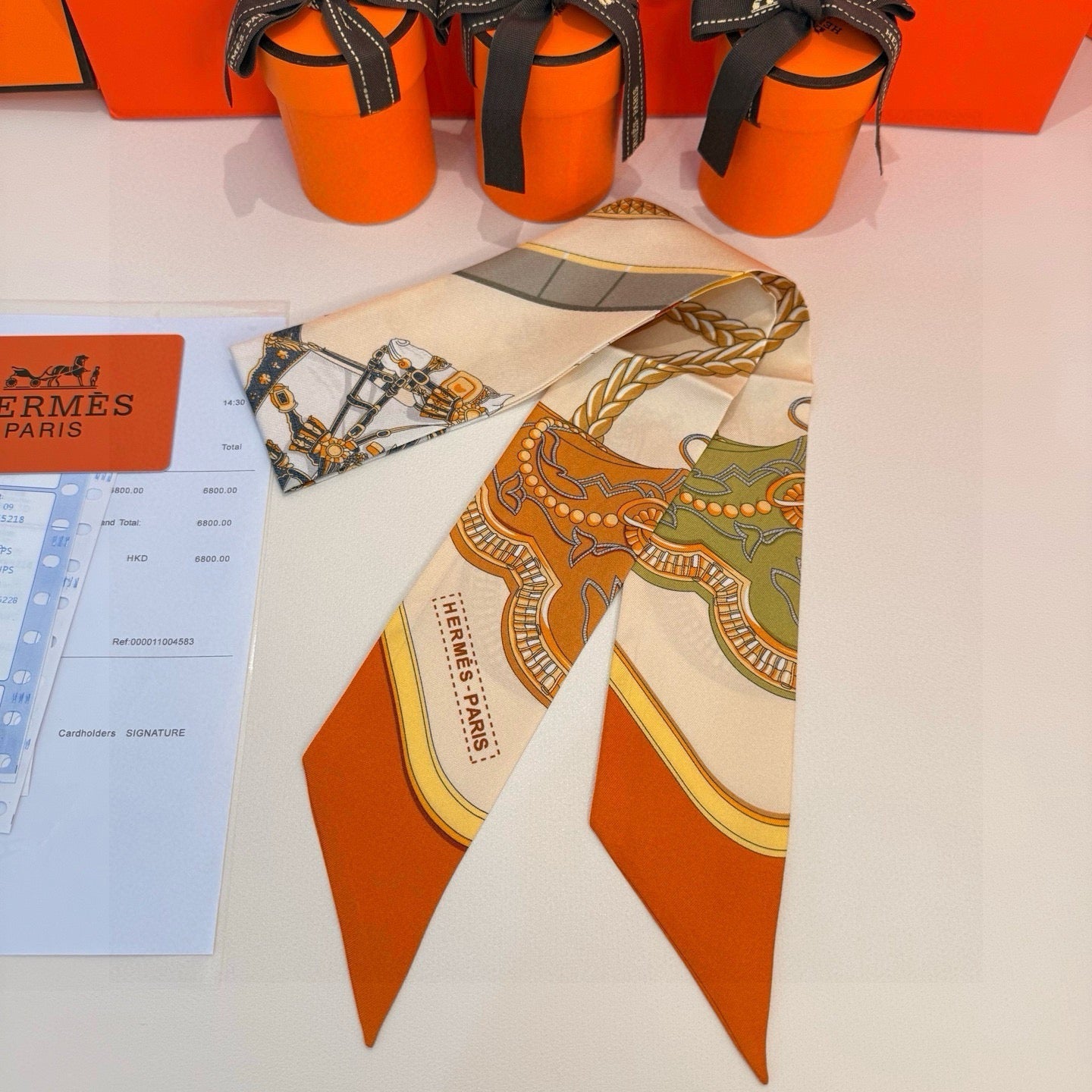 HM Twilly Mini Scarf 105 Beige Orange Silk Twill 153183