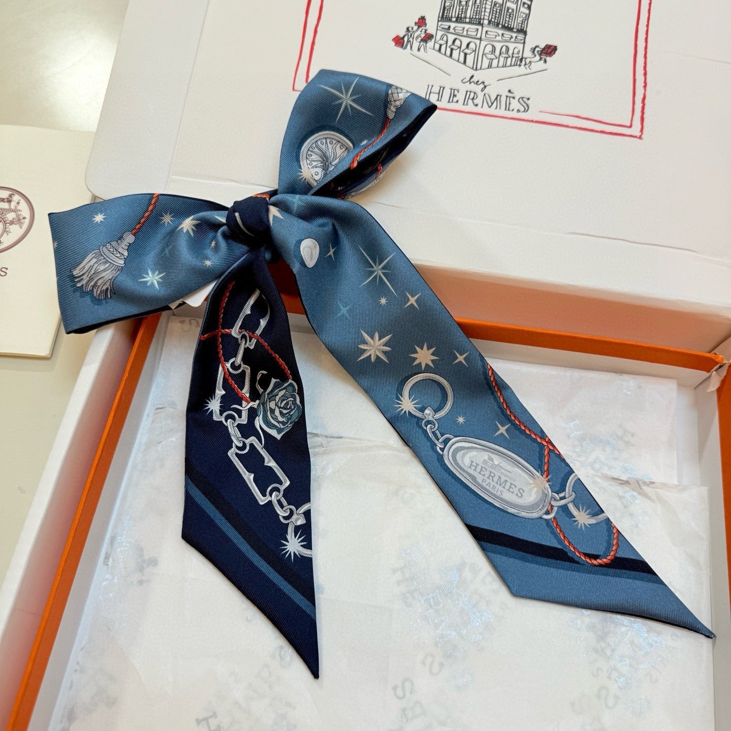 HM Twilly Mini Scarf 105 Bleu Marine Silk Twill 153188