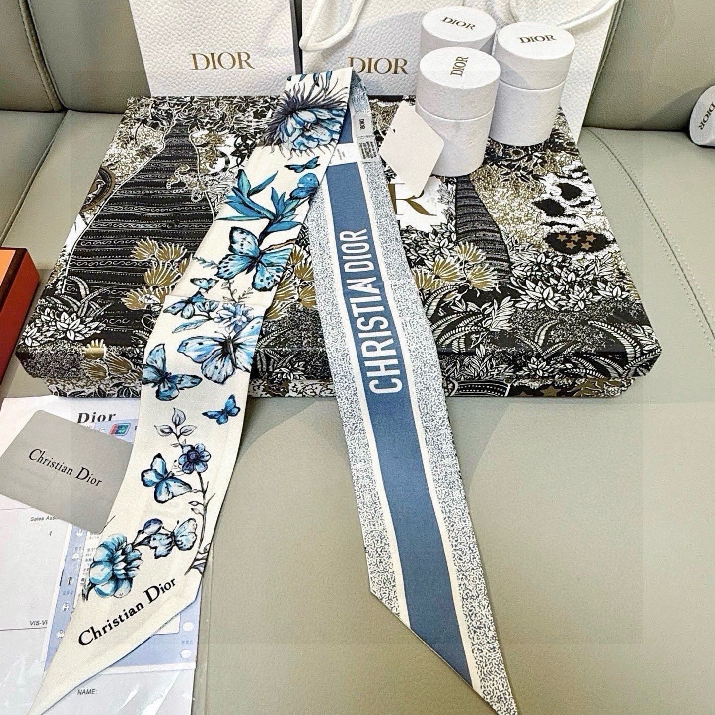 CD Jouy Mexico Mitzah Scarf White Blue Silk 153191