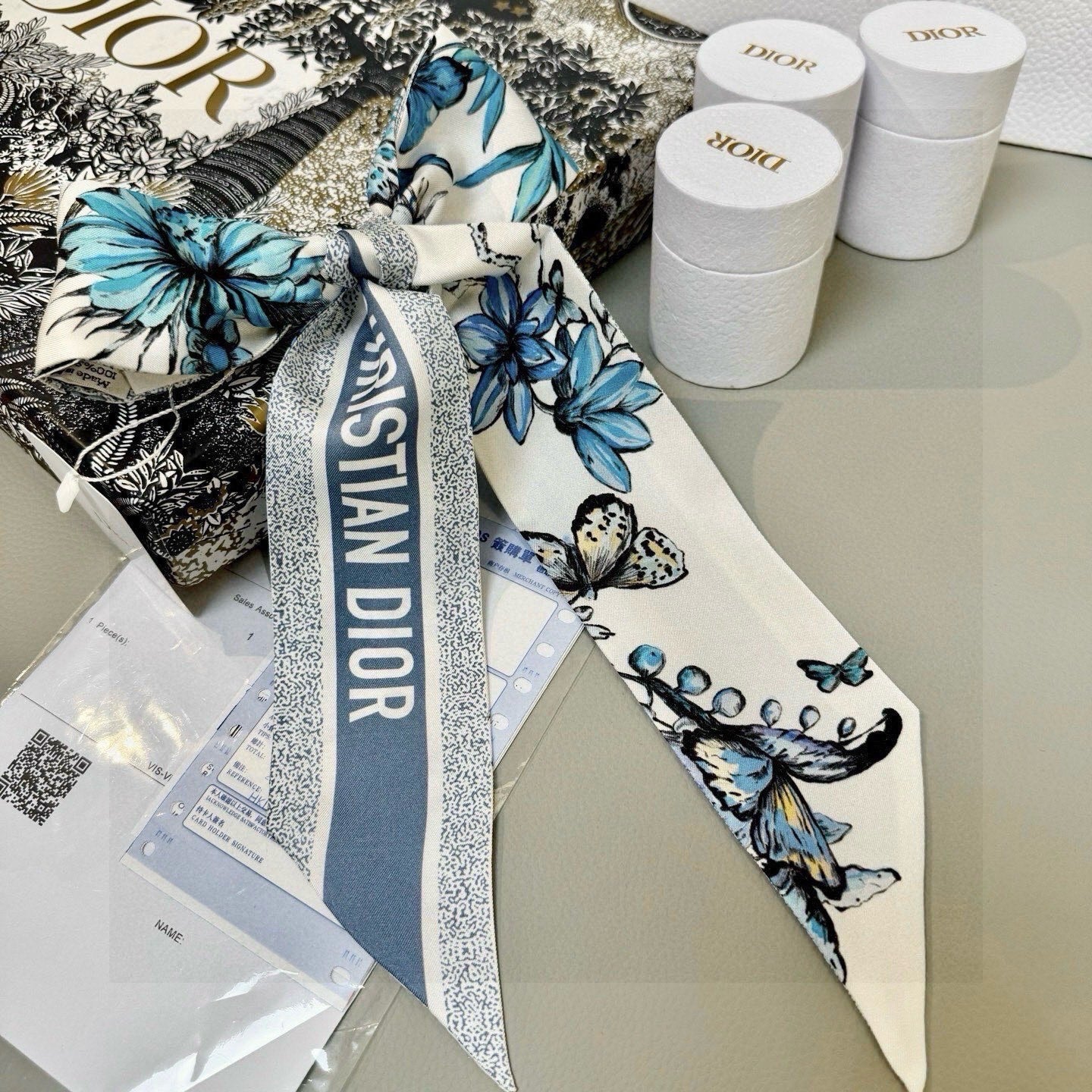 CD Jouy Mexico Mitzah Scarf White Blue Silk 153191