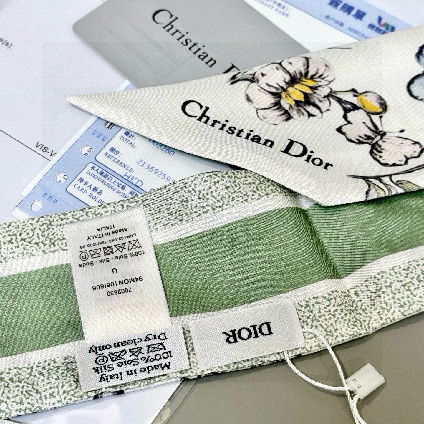 CD Jouy Mexico Mitzah Scarf White Green Silk 153192