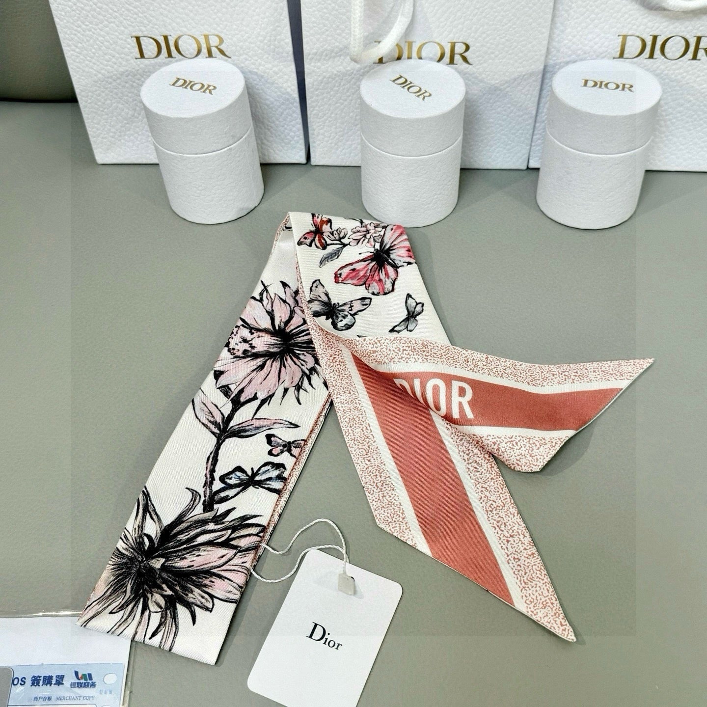 CD Jouy Mexico Mitzah Scarf White Pink Silk 153193