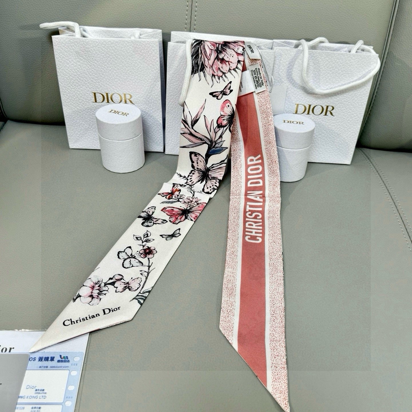 CD Jouy Mexico Mitzah Scarf White Pink Silk 153193