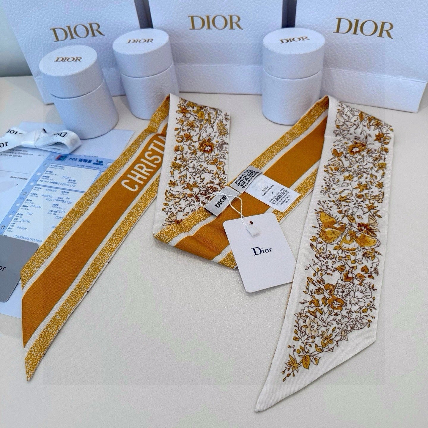 CD Mitzah Scarf White Yellow Silk 153194