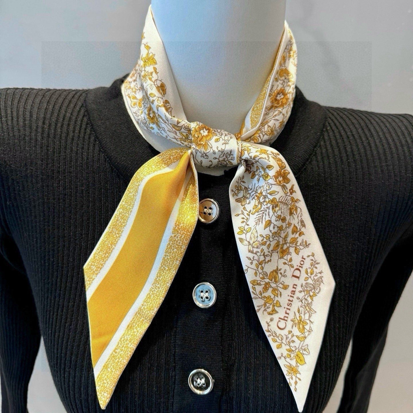 CD Twilly Mini Scarf 105 Yellow Silk Twill 153194