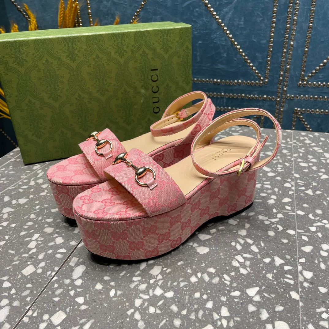 GG HORSEBIT FLATFORM SANDAL LIGHT PINK CALFSKIN