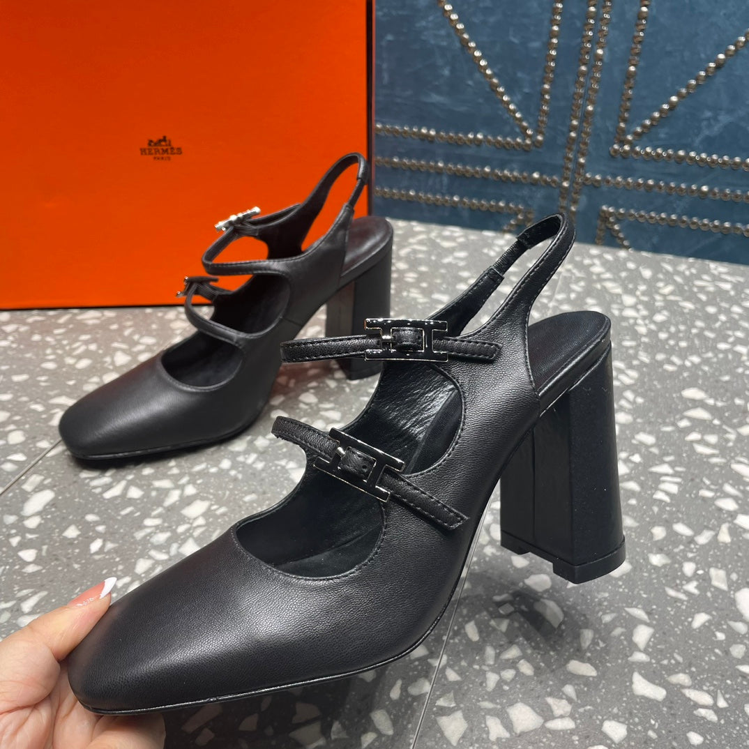 HM Jackie 80 Pump Black Cowhide 962919