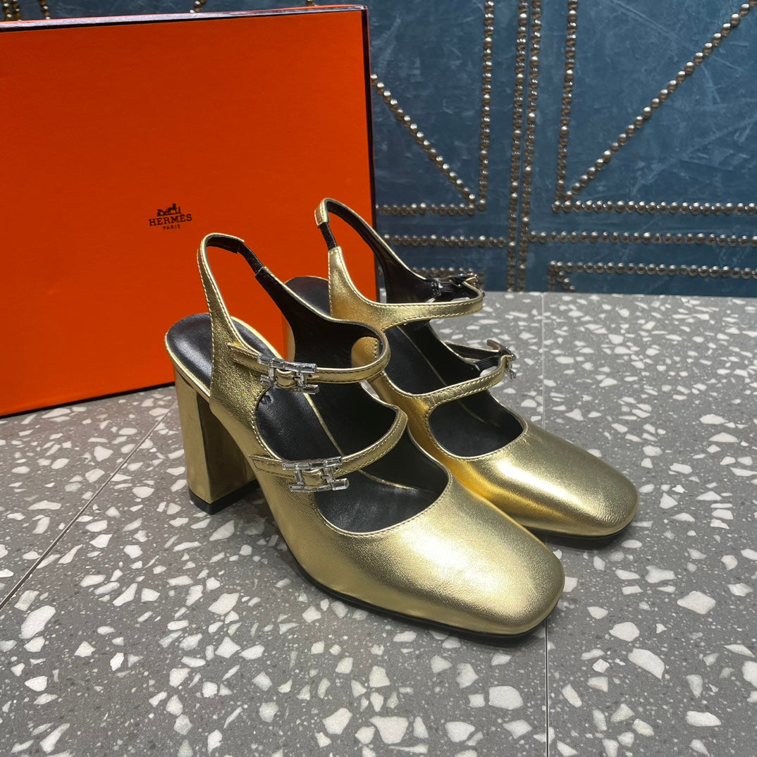 HM Jackie 80 Pump Gold Cowhide 962921