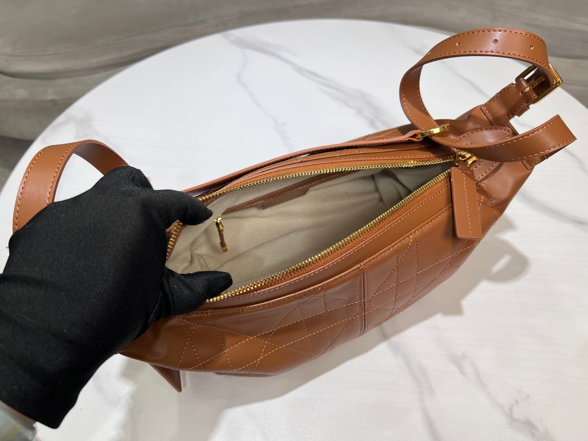CD Hobo Bag 23 With Chain Brown Calfskin