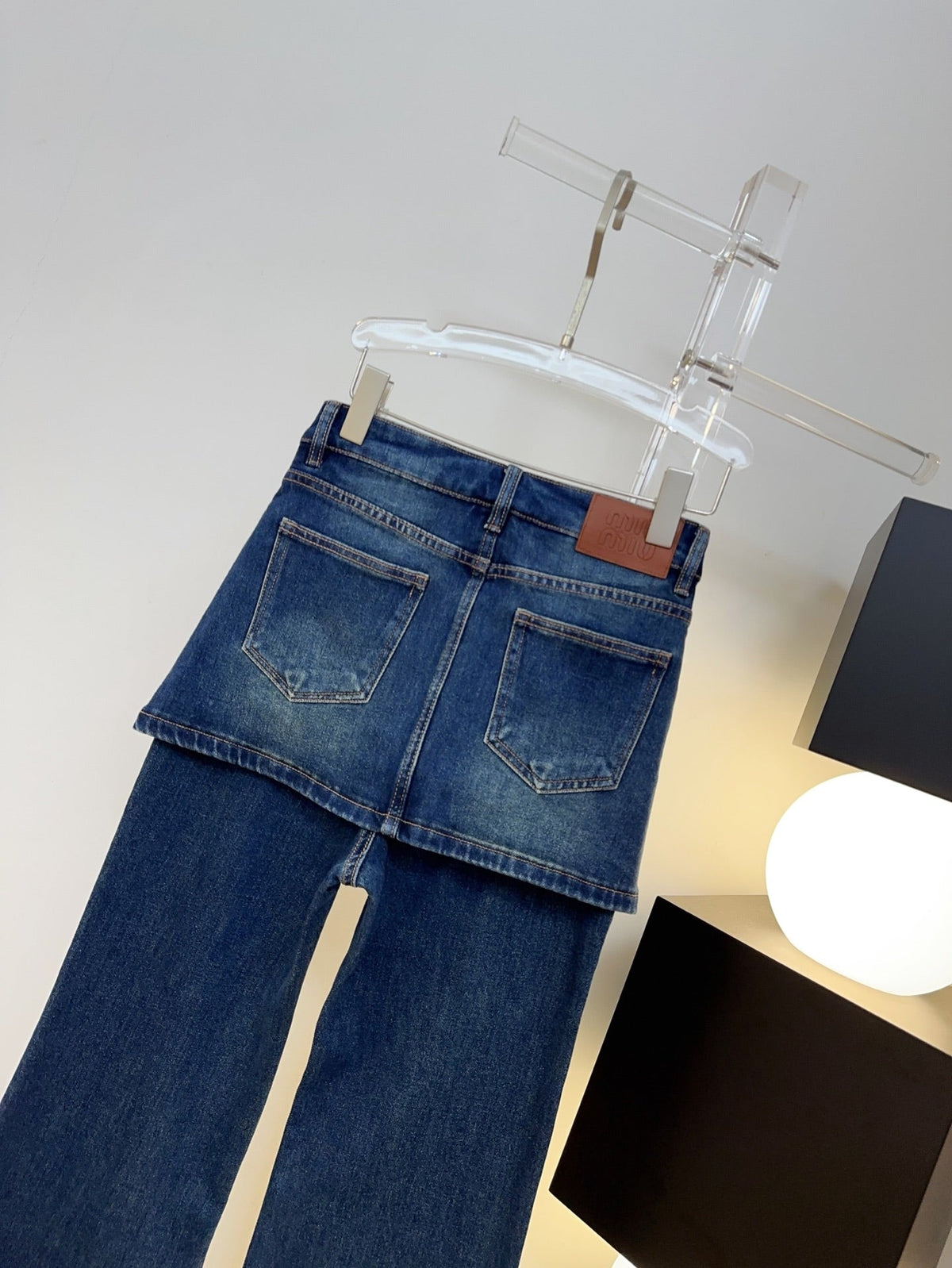 Miu Miu 26s Jeans Skirt-Overlay Wide-Leg Blue Denim 429844