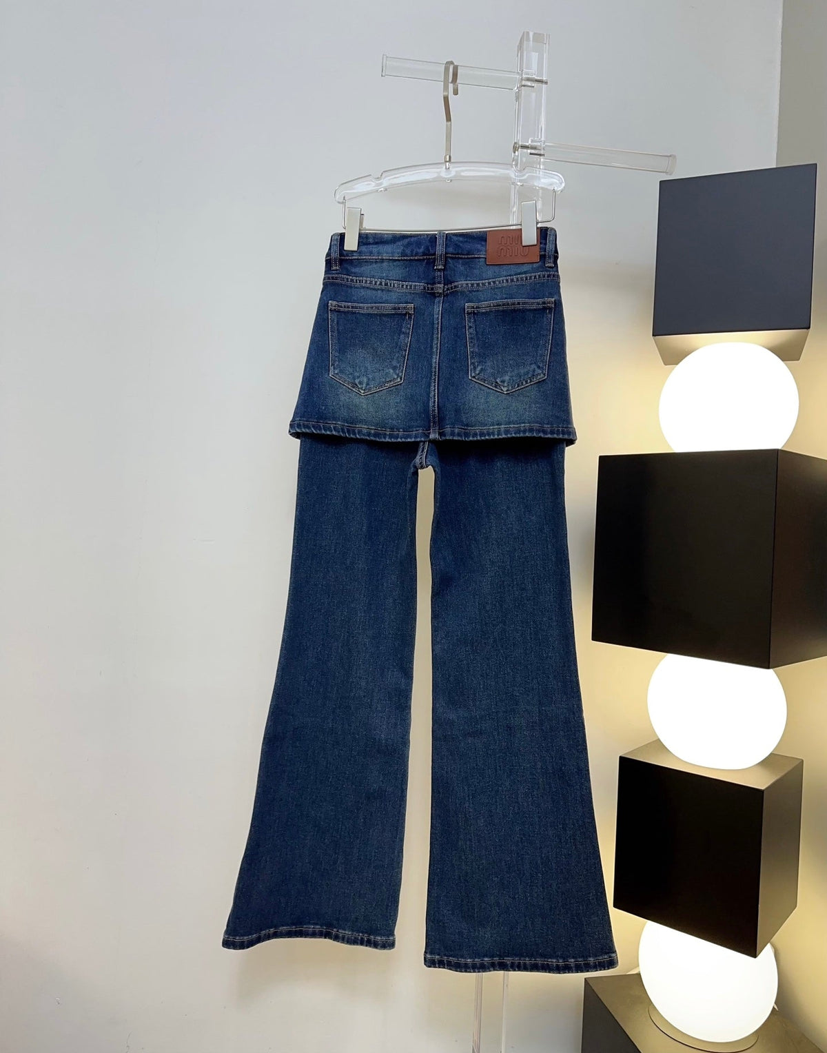 Miu Miu 26s Jeans Skirt-Overlay Wide-Leg Blue Denim 429844