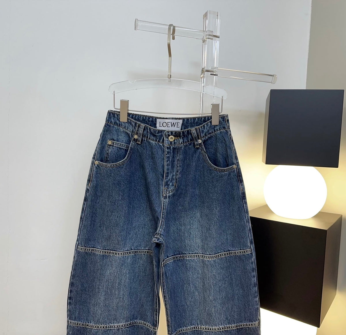 Loewe 26s Jeans Knee-Seam Wide-Leg Blue Denim 429842