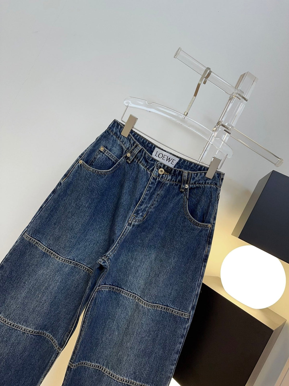 Loewe 26s Jeans Knee-Seam Wide-Leg Blue Denim 429842