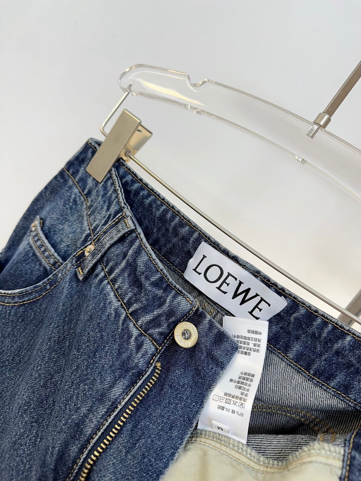 Loewe 26s Jeans Knee-Seam Wide-Leg Blue Denim 429842