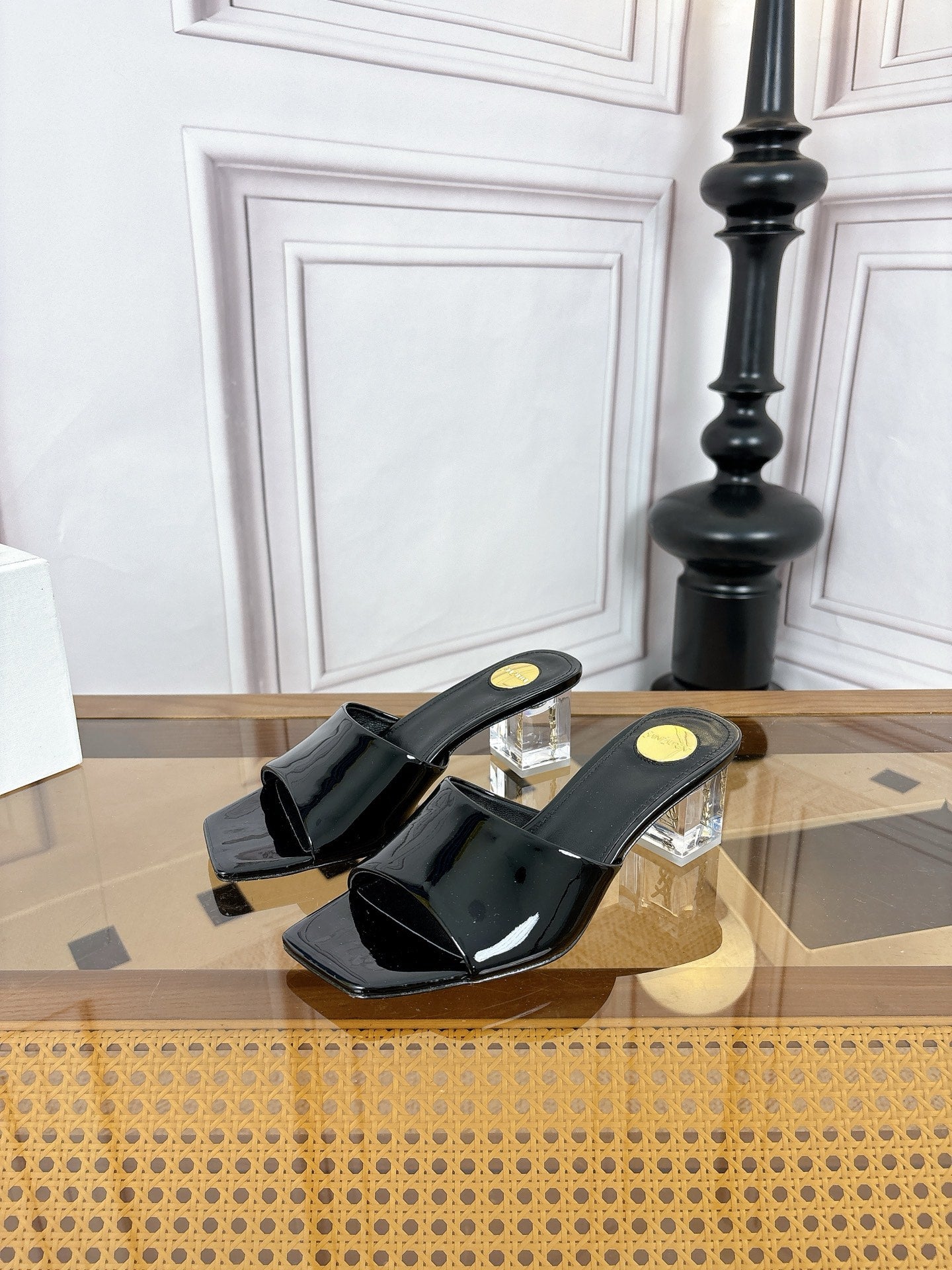 YSL High-Heeled Sandal 5.5cm Black Patent Leather 932049