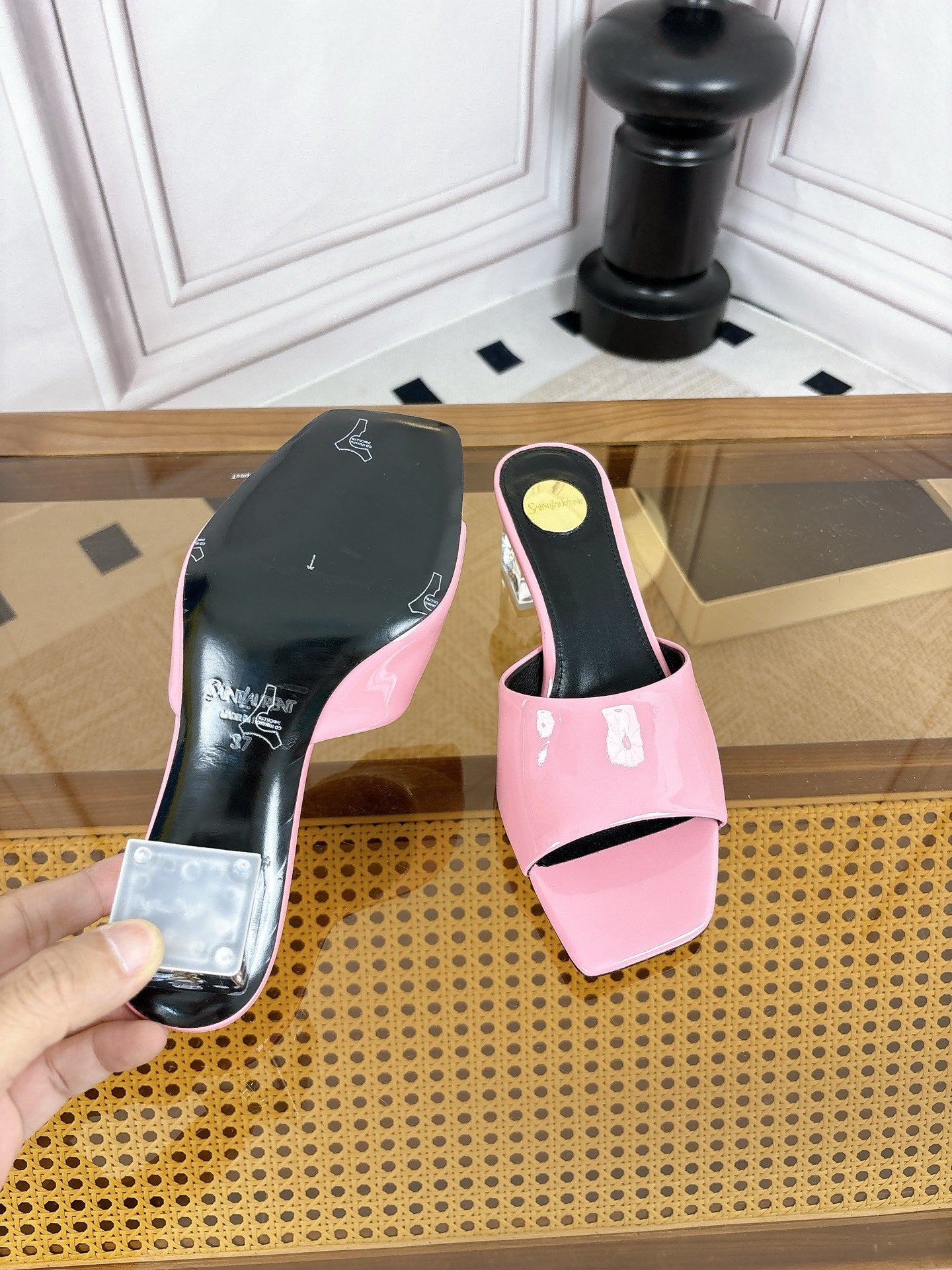 YSL High-Heeled Sandal 5.5cm Pink Patent Leather 932054