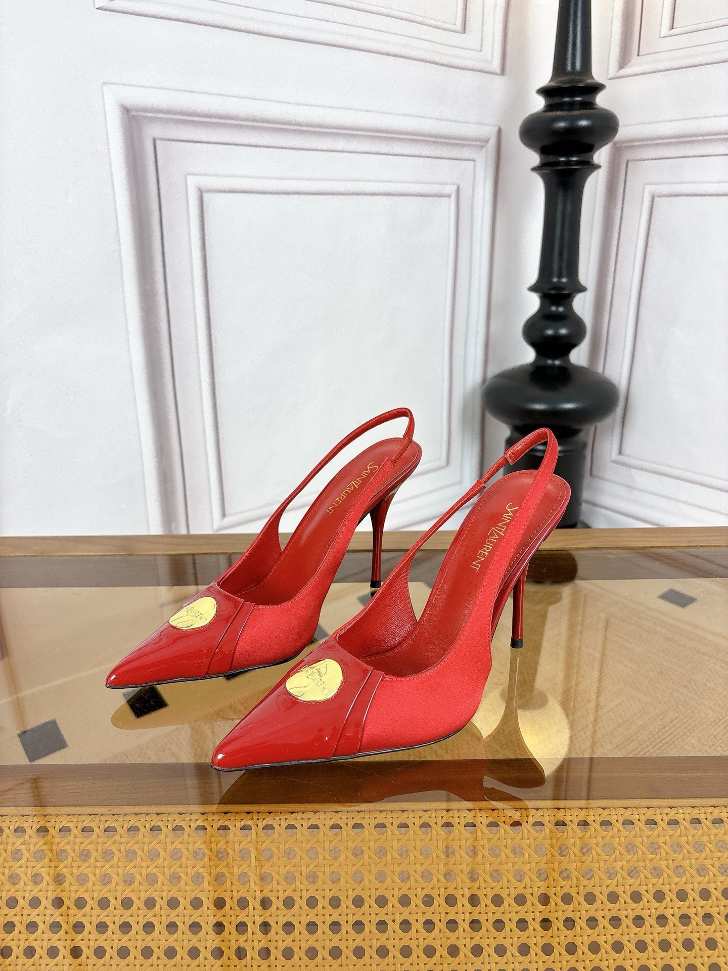 YSL Louis Slingback 10cm Red Satin Patent Leather 932059