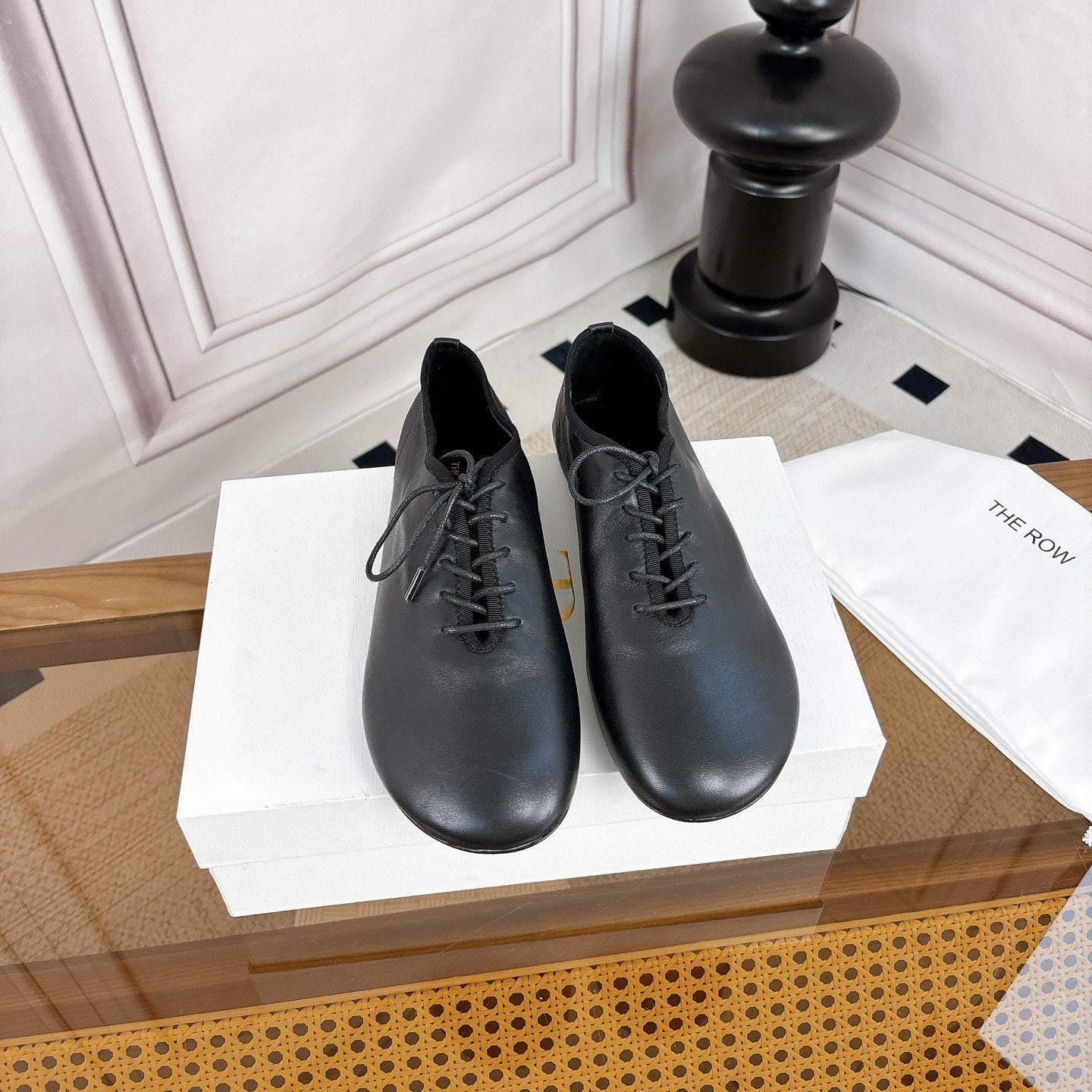 The Row Deep Mouth Slip-on Loafers Black Leather 931970