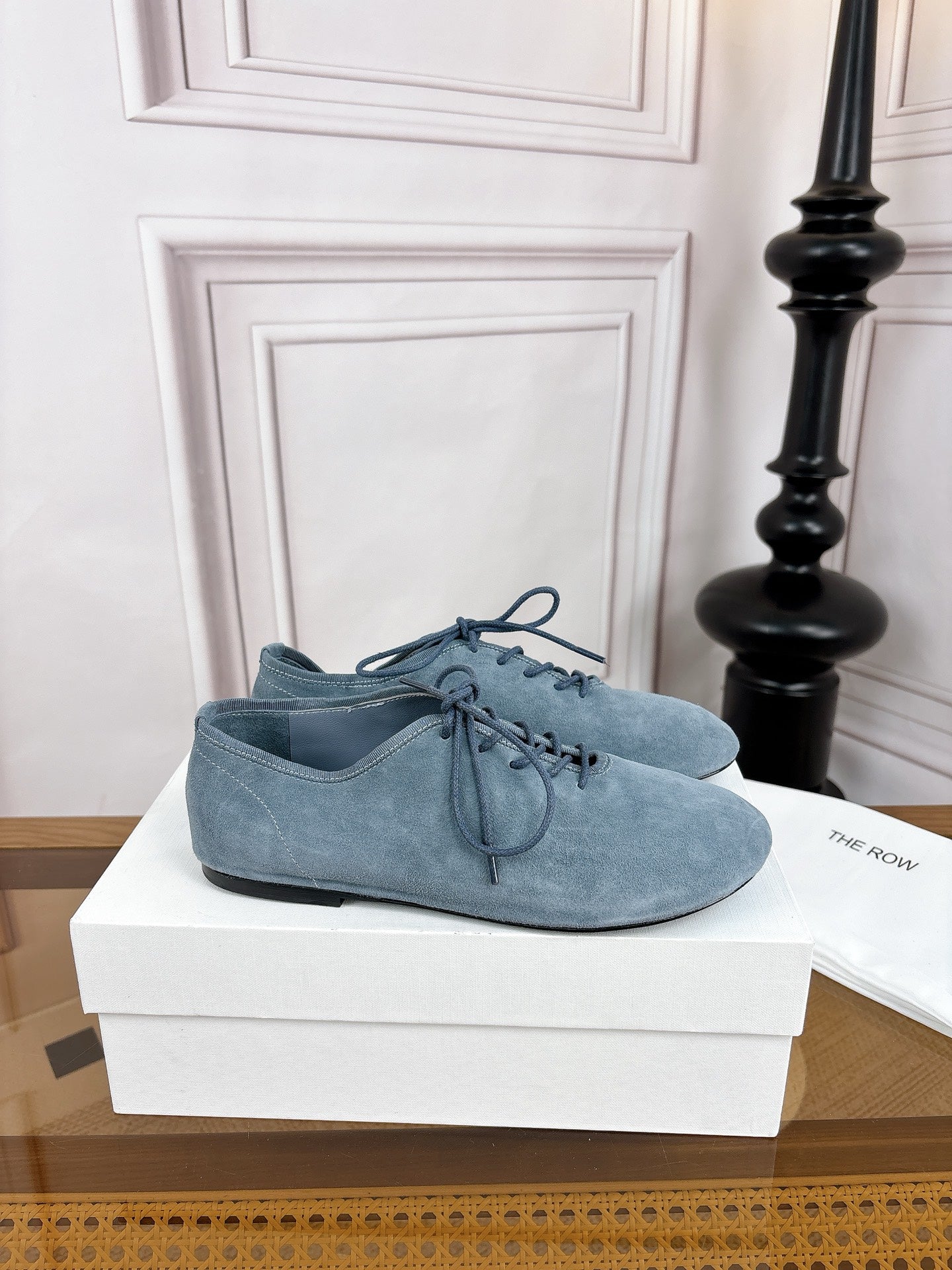 The Row Deep Mouth Slip-on Loafers Blue Grey Suede 931973