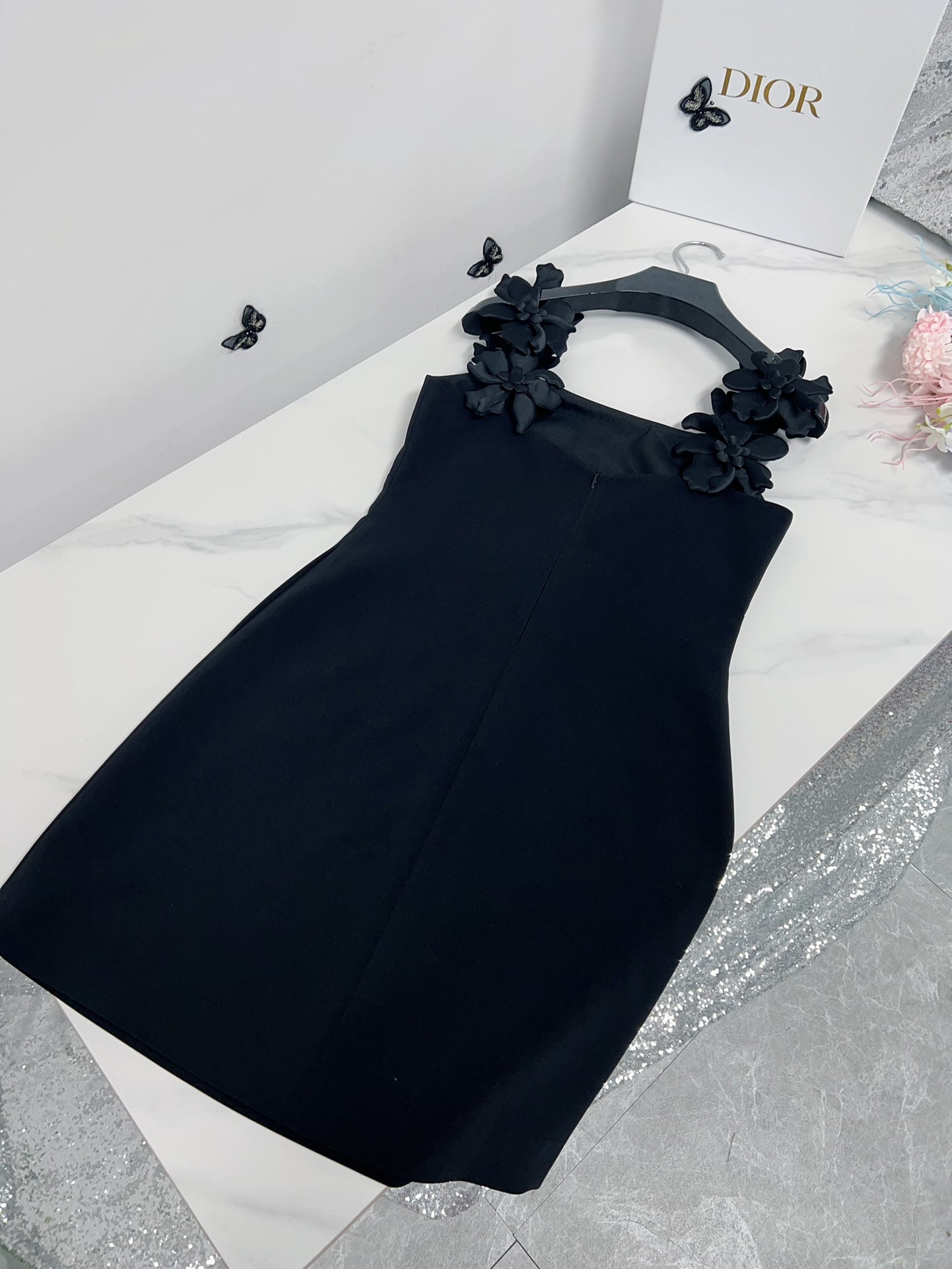 Valentino Embroidered Crepe Mini Dress Black 406129