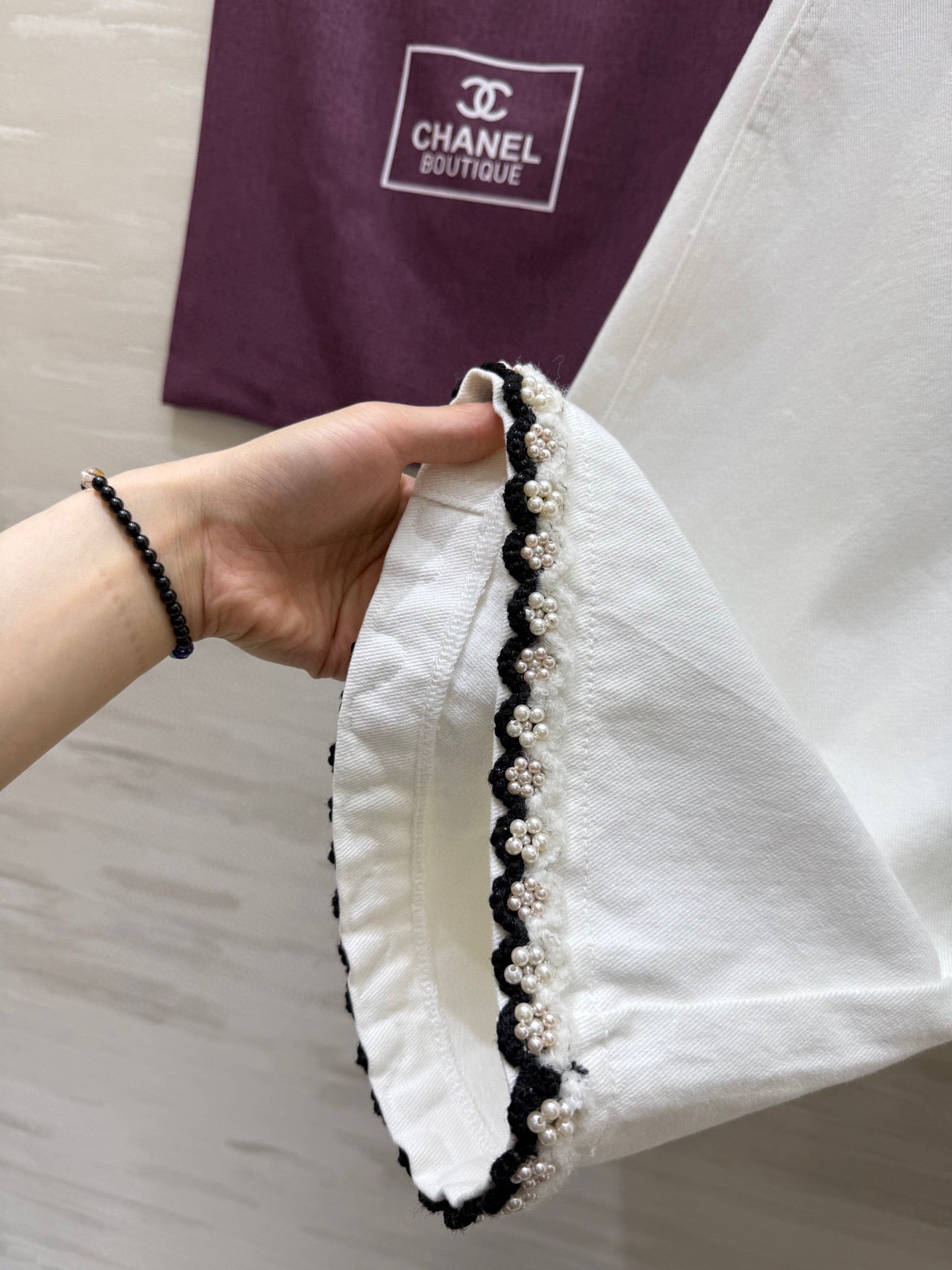 CC Beaded Jeans White Cotton
