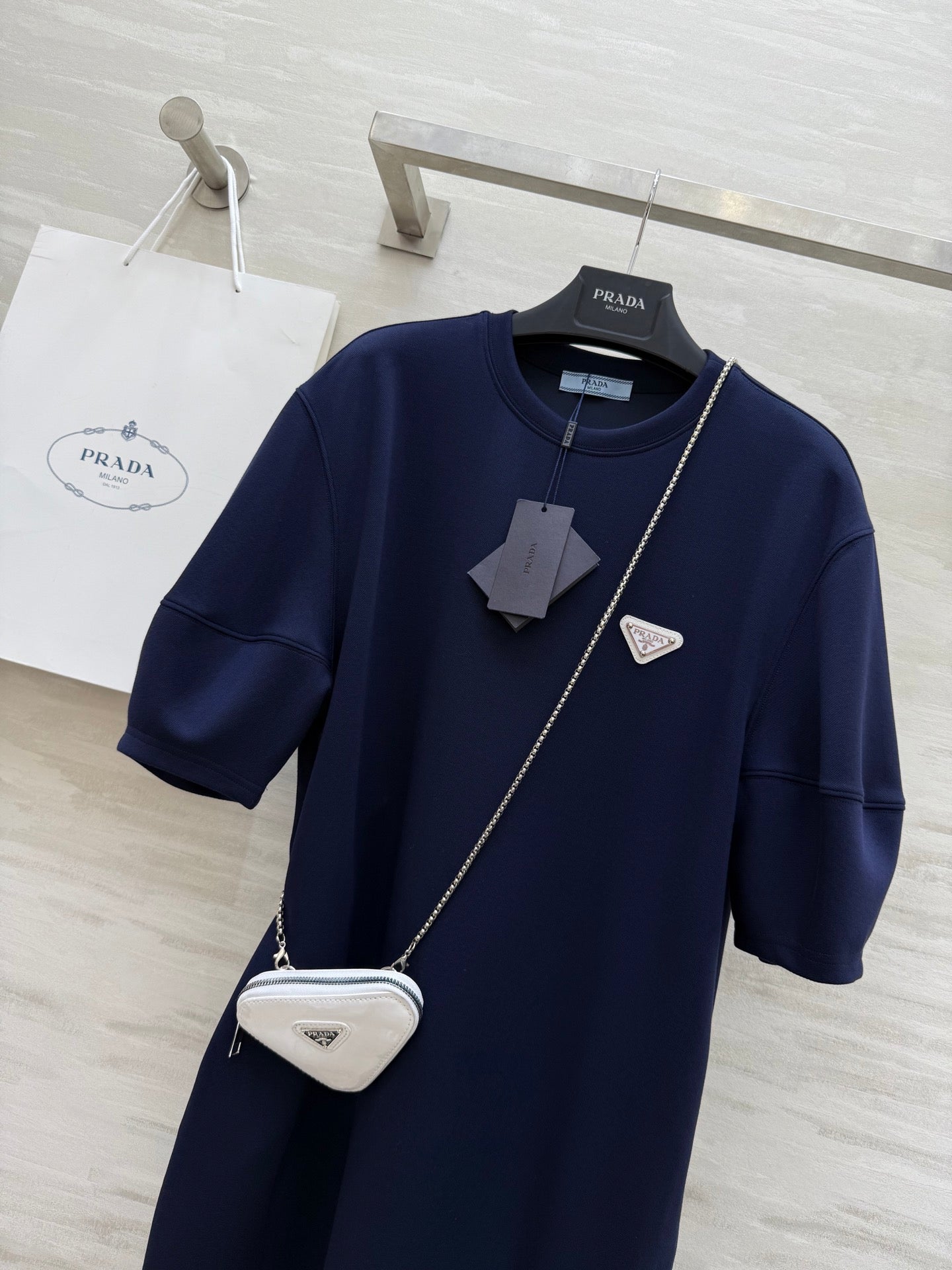 Prada 25 Triangle Logo Casual Dress Blue Cotton