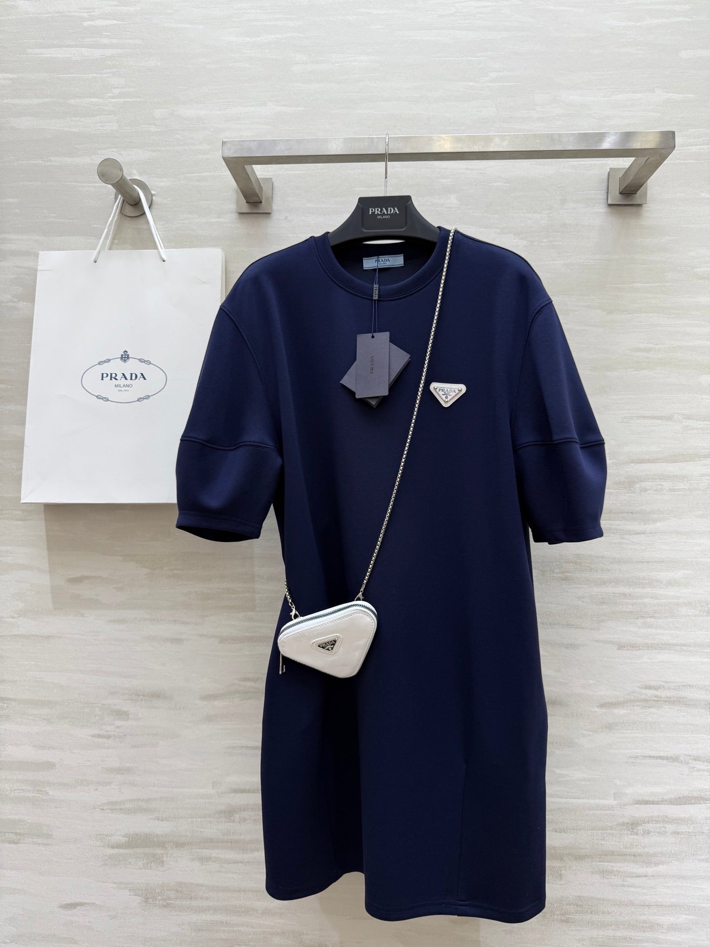Prada 25 Triangle Logo Casual Dress Blue Cotton
