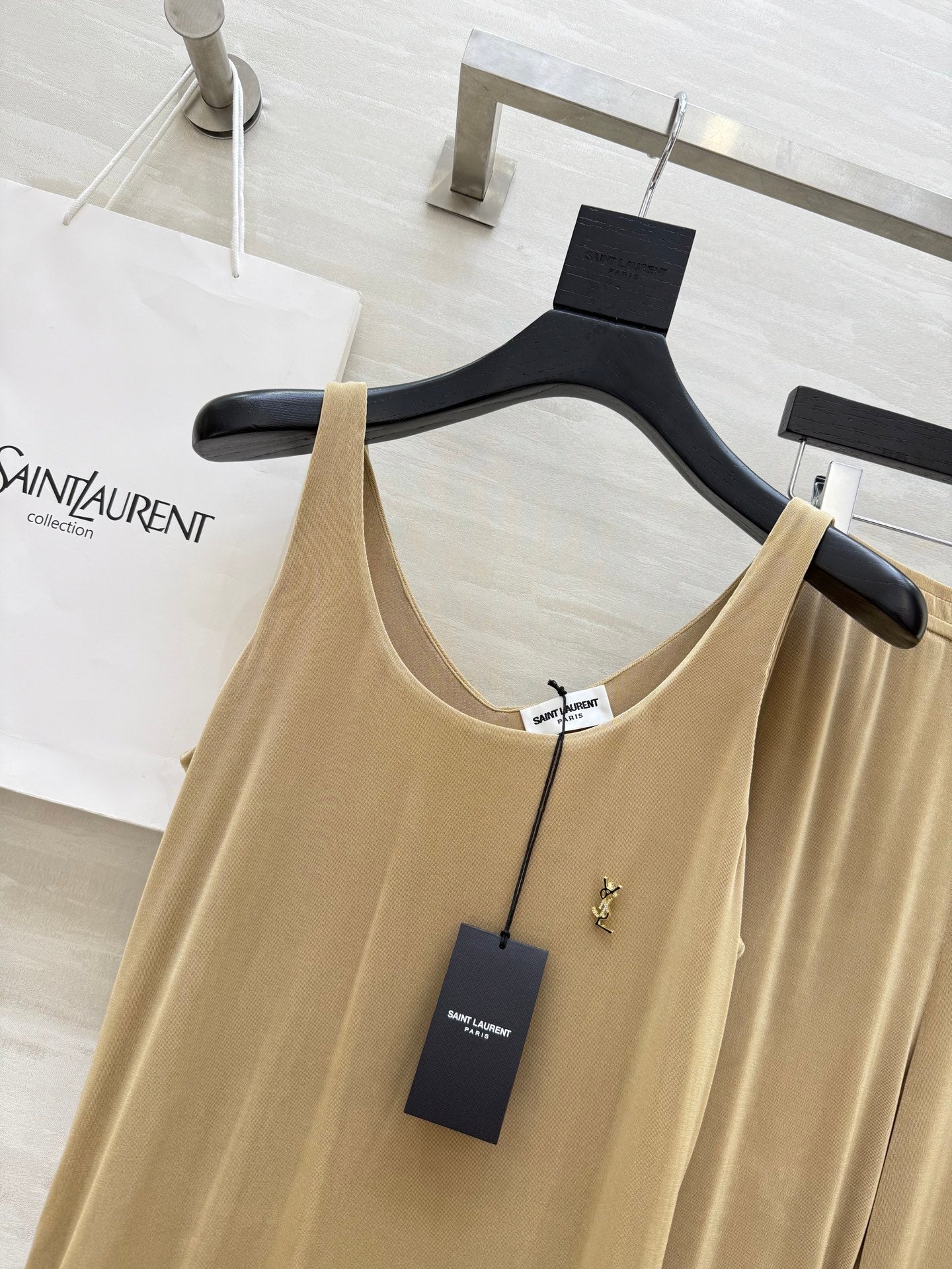 YSL 25 Vest Pant Set Beige Acetate