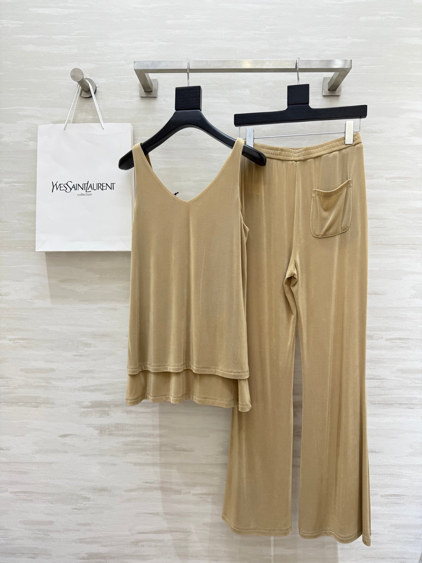 YSL 25 Vest Pant Set Beige Acetate
