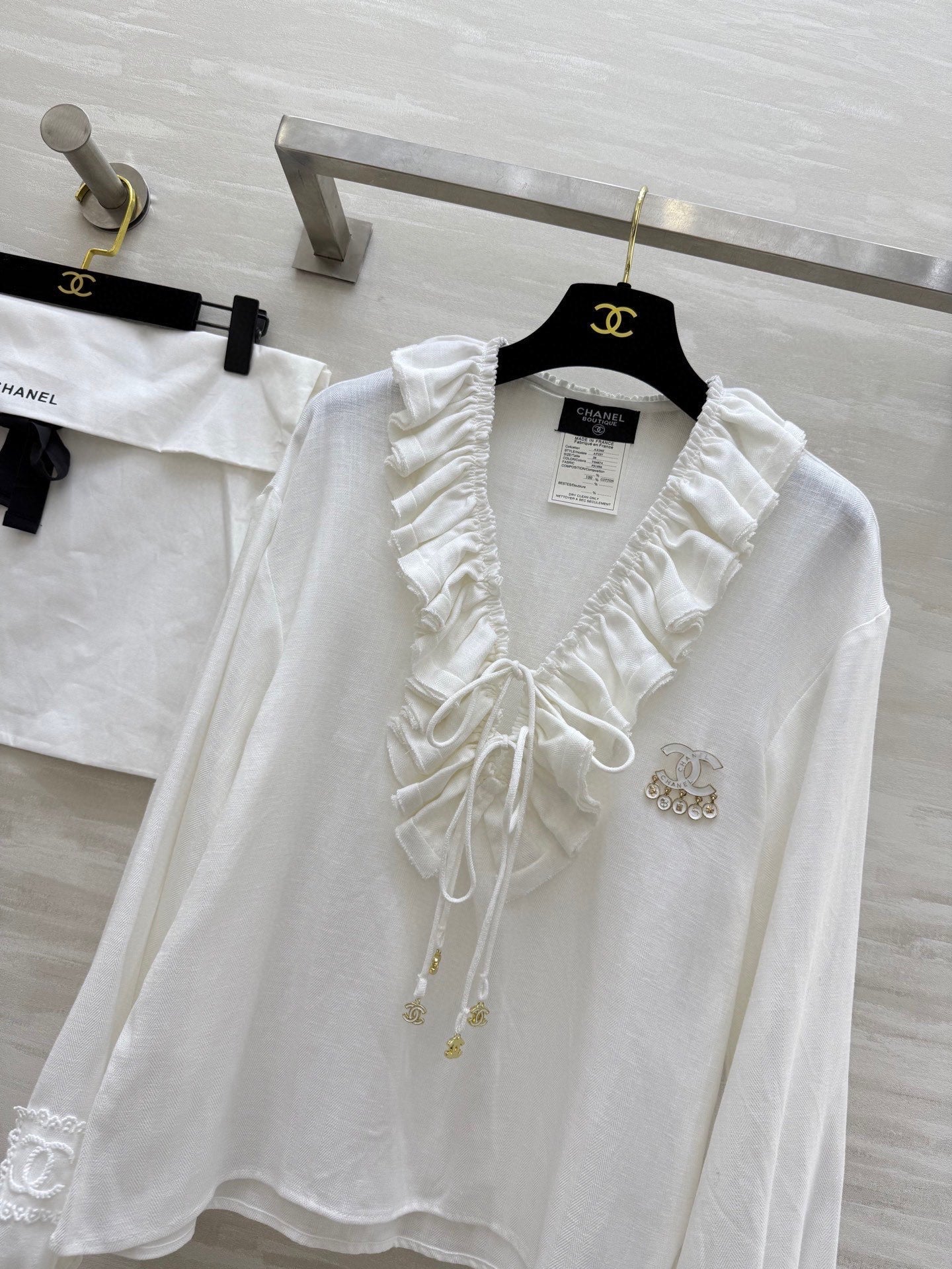 CC Pleated Shirt White Cotton Linen 343303