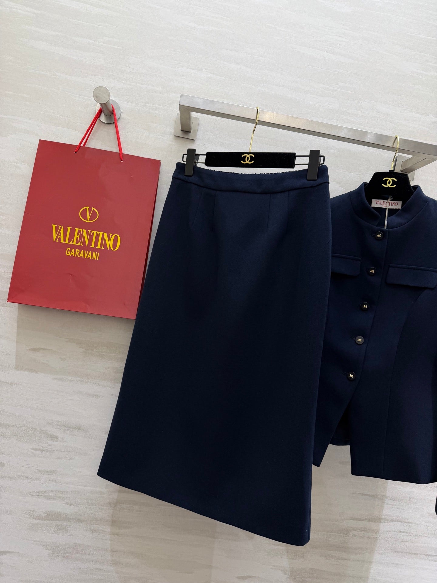 Valen Collar Elegant Set Navy Blue Cotton 343267