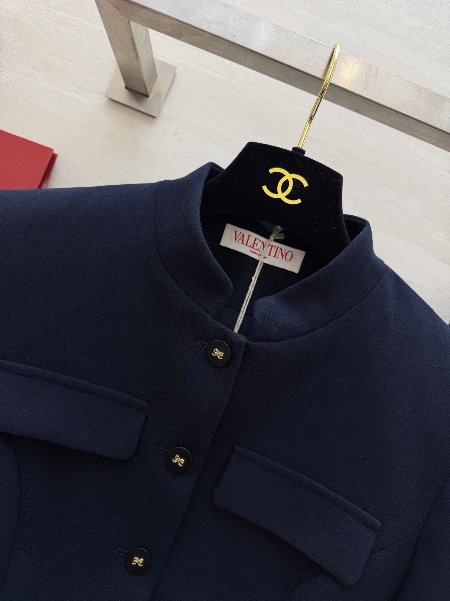 Valen Collar Elegant Set Navy Blue Cotton 343267