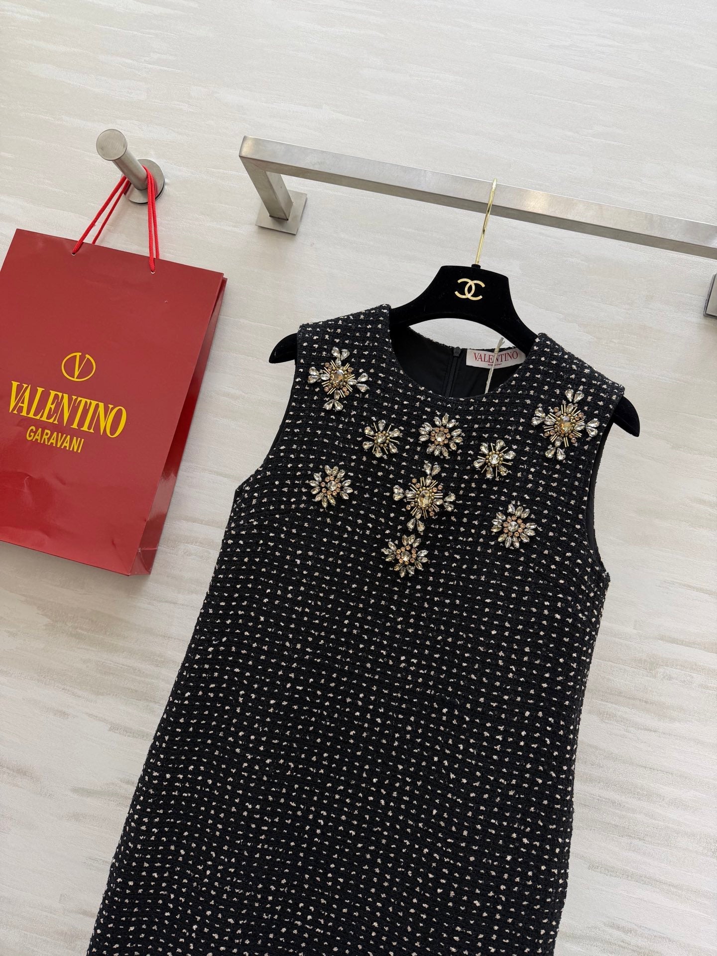 Valen 26s Rhinestone-Studded Sleeveless Dress Black Tweed 344770