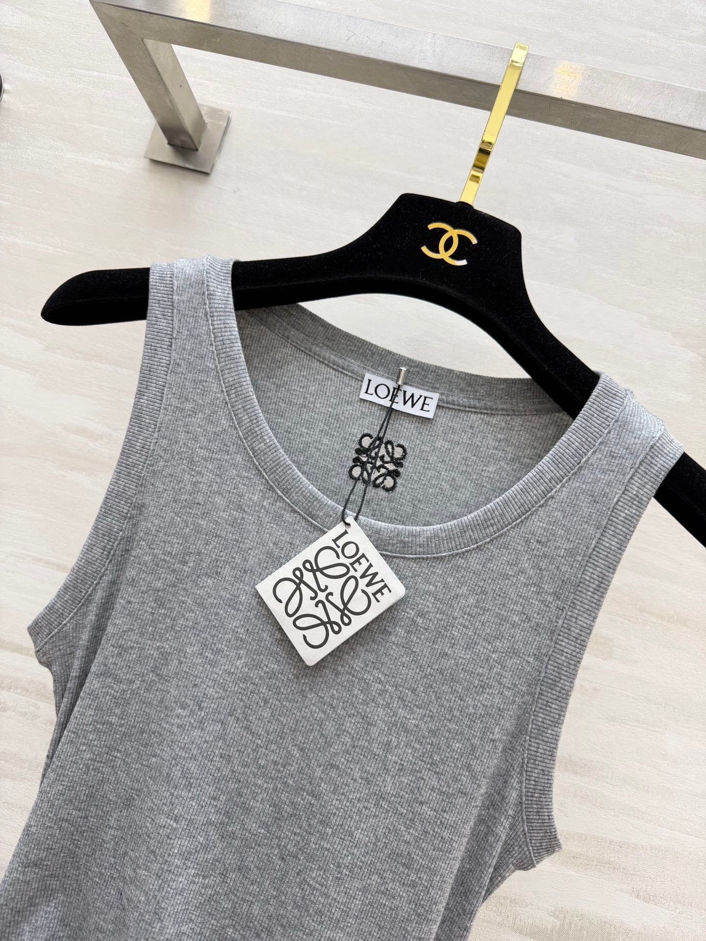 Loewe 26s Tank Dress With Belt Grey Cotton 363671