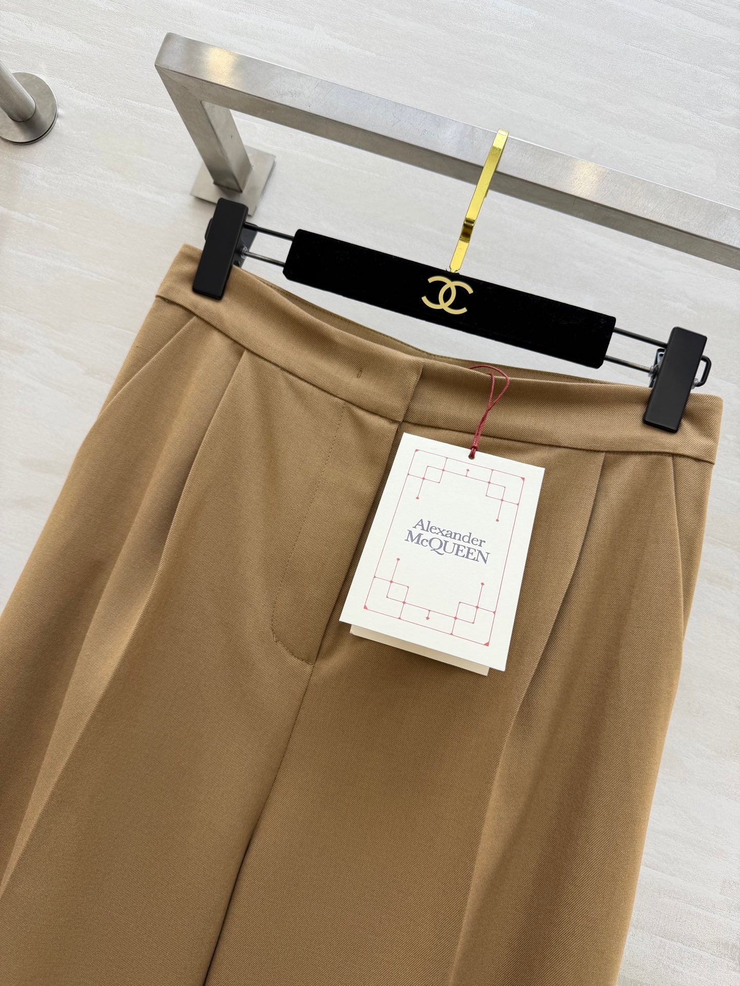 Alexander McQueen 26s Wide-Leg Trousers Beige Wool 363612